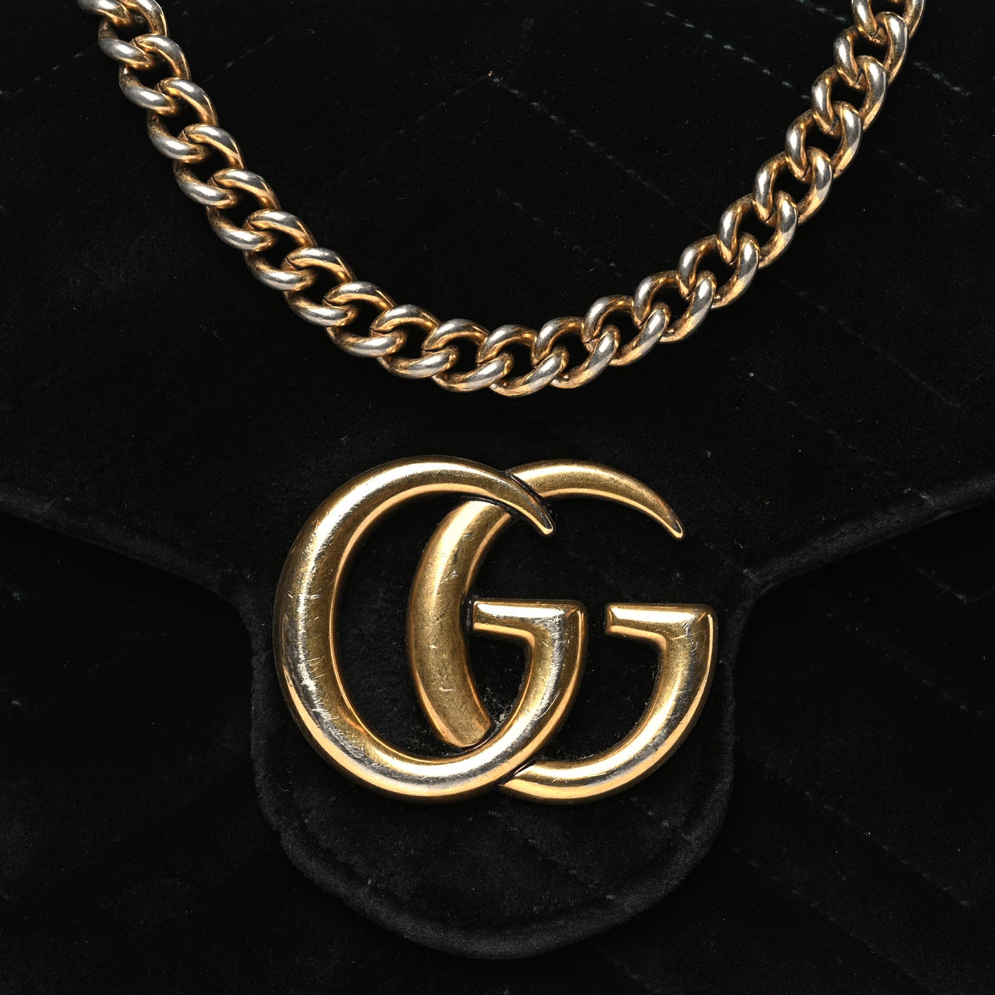 Velvet Matelasse GG Marmont Chain Wallet Black