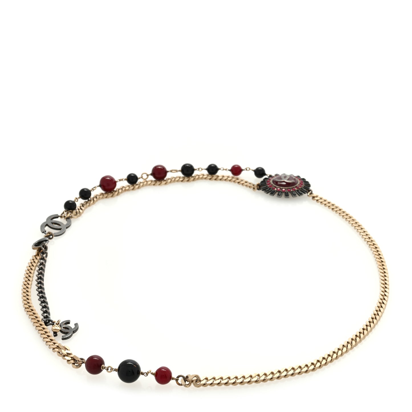 Gripoix Poured Glass Crystal CC Chain Belt Black Red Gold