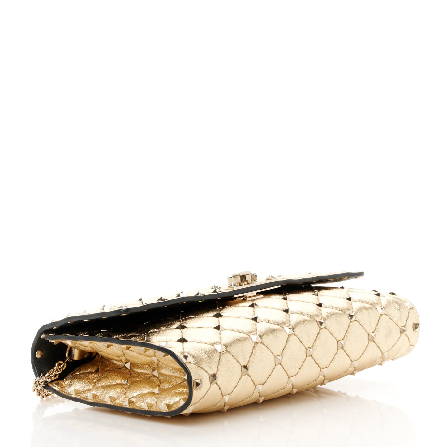 Metallic Nappa Rockstud Spike Wallet on Chain
