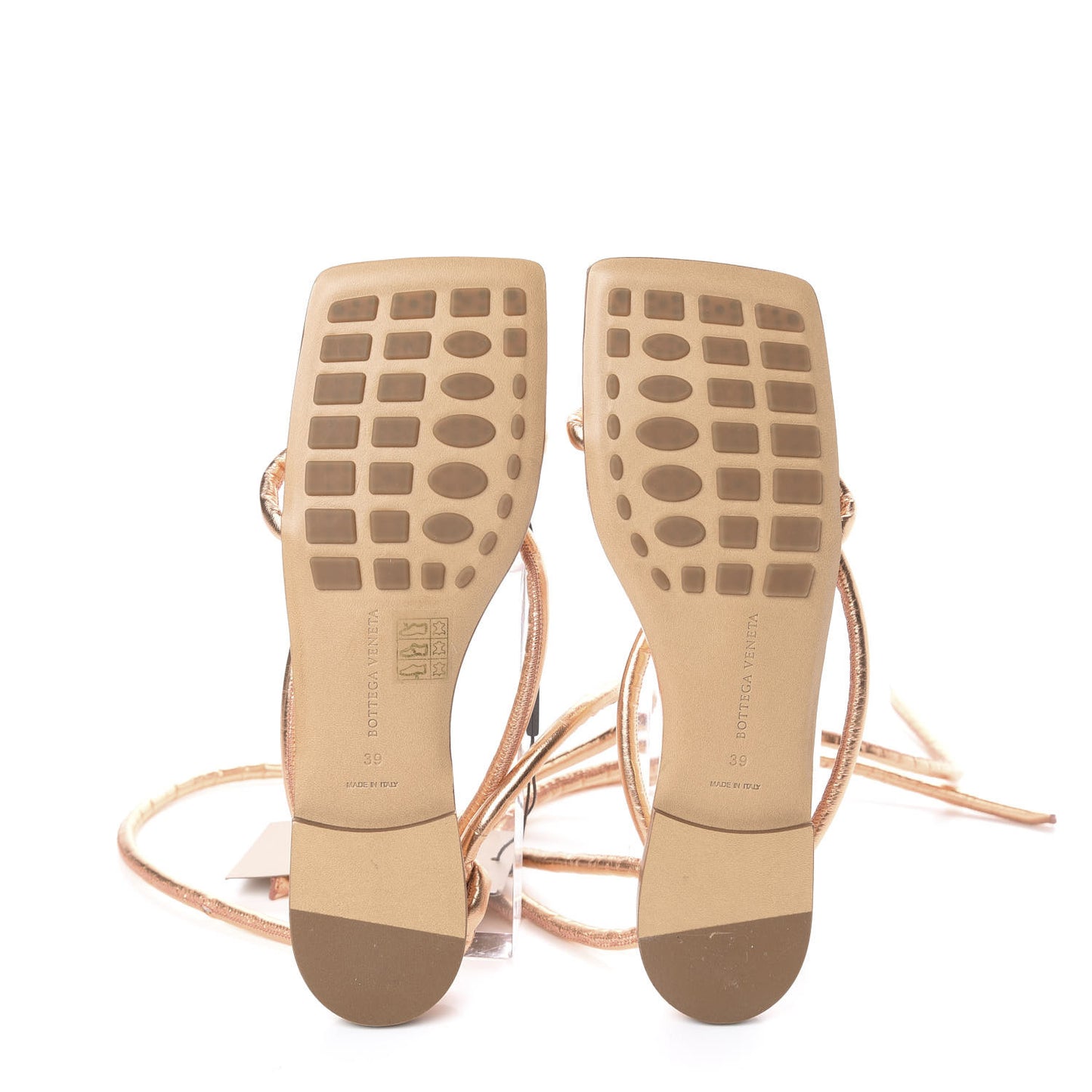 Metallic Nappa Knotted Square Flat Sandals 39 Rose Gold