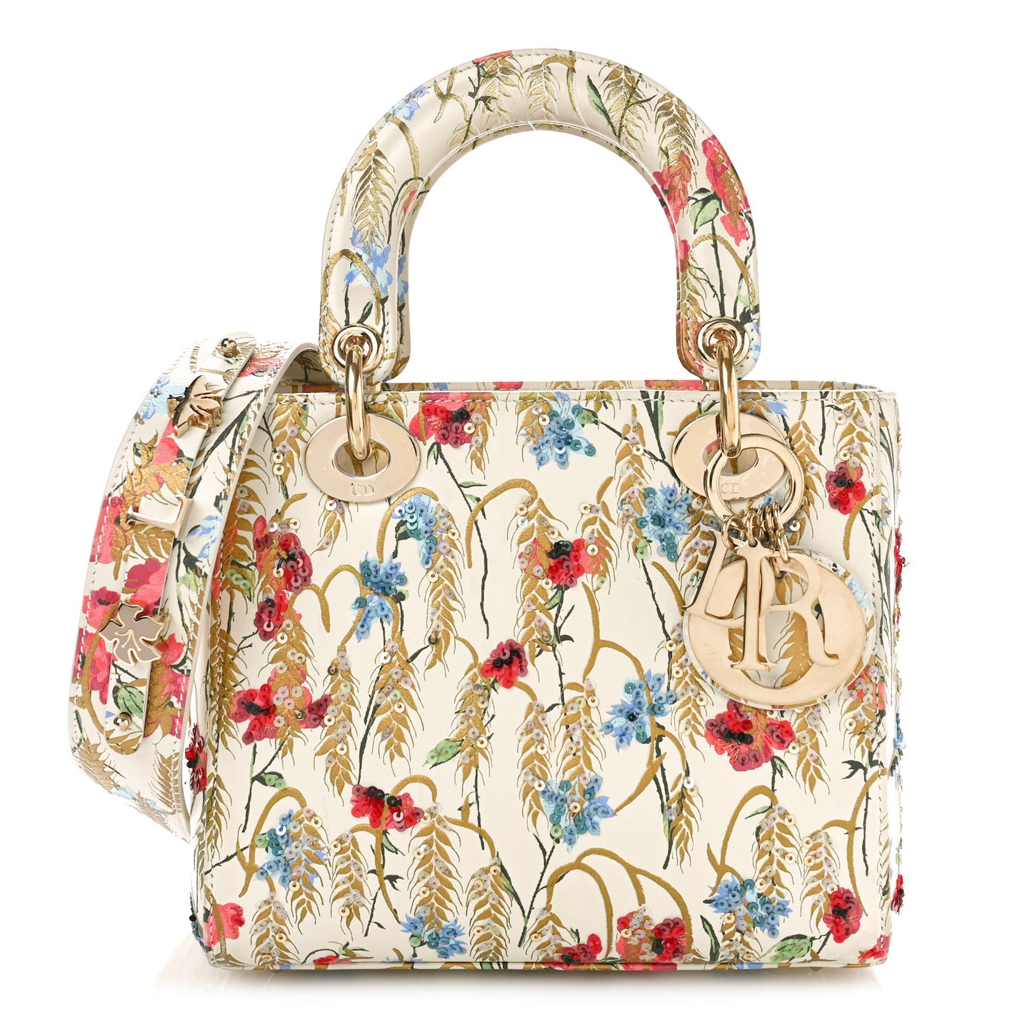 Calfskin Hibiscus Printed Embroidered My ABCDior Lady Dior Beige Multicolor