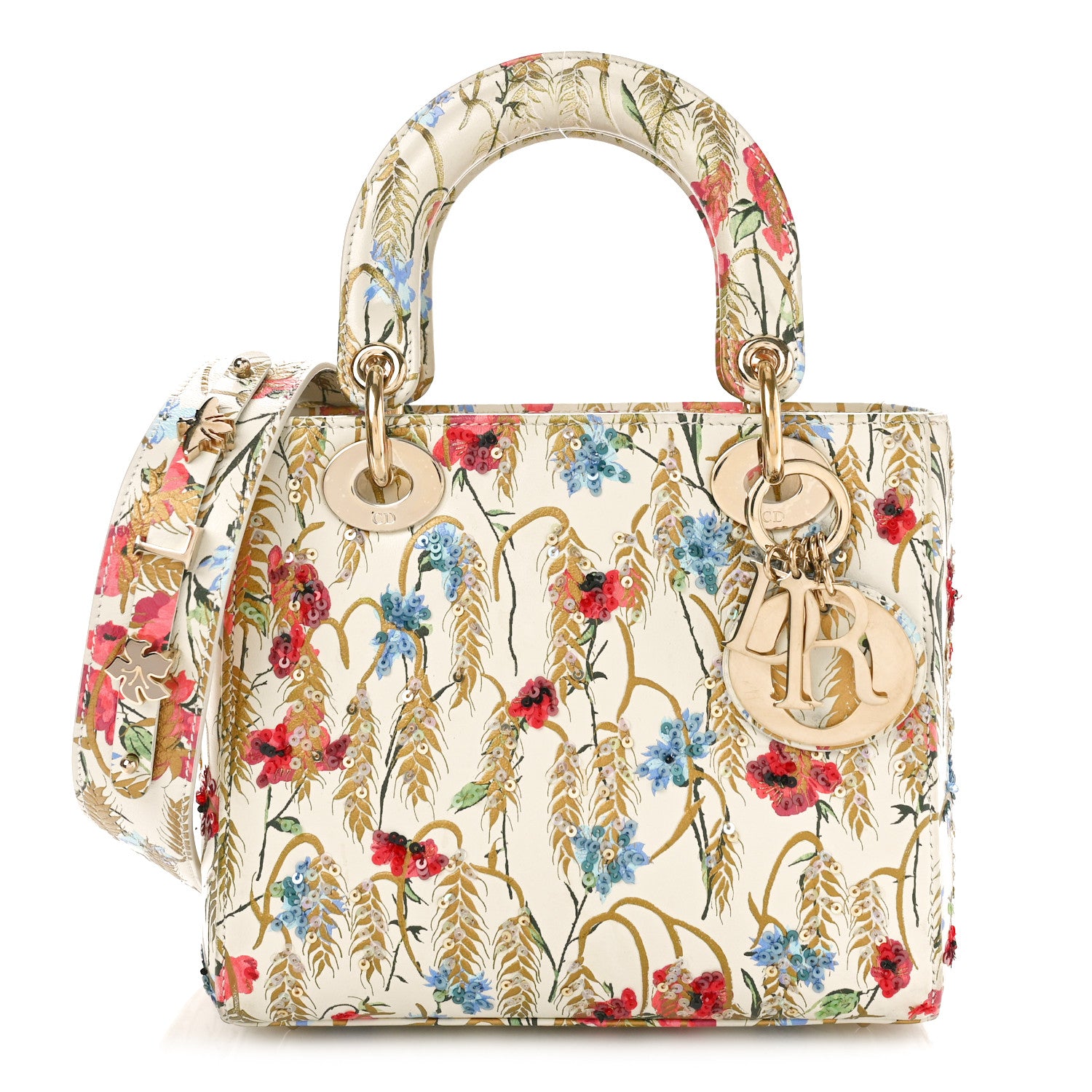 Christian Dior Calfskin Hibiscus Printed Embroidered My ABCDior Lady Dior Beige Multicolor 1 of 11