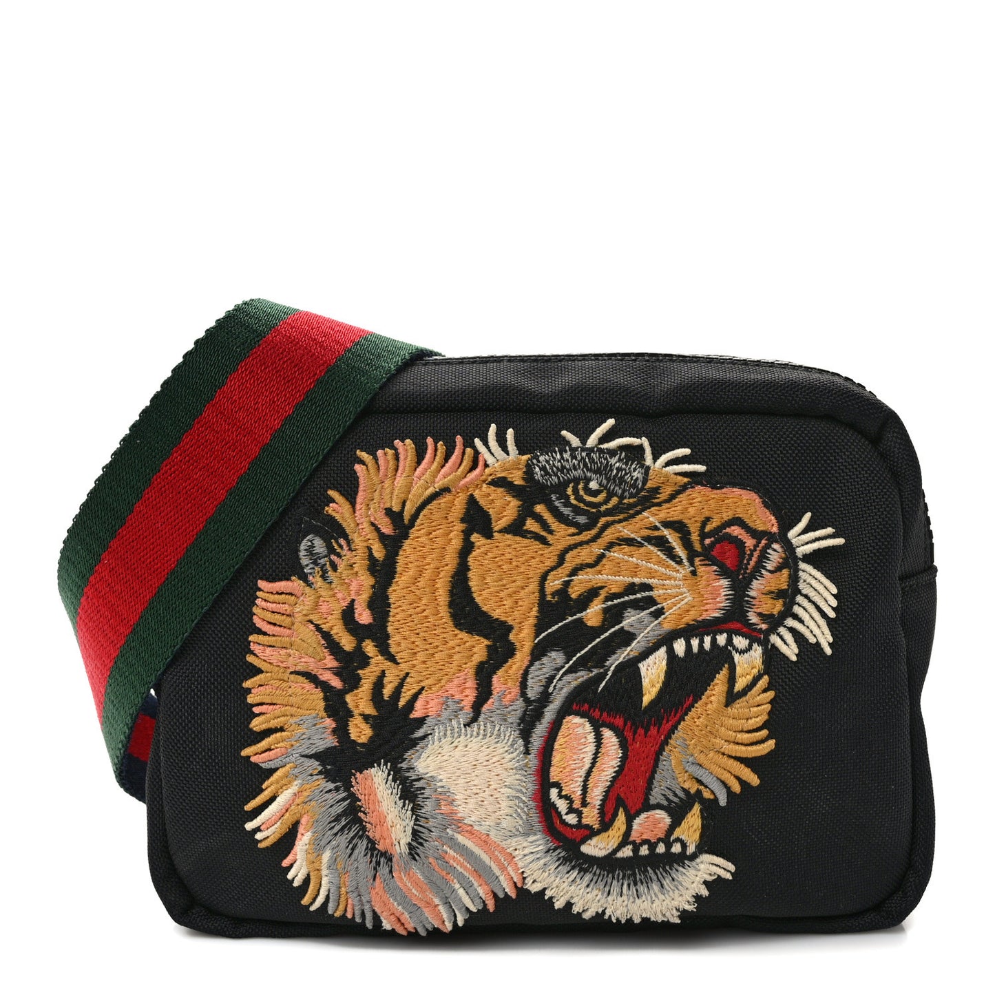 Canvas Web Tiger Embroidered Messenger Bag Black