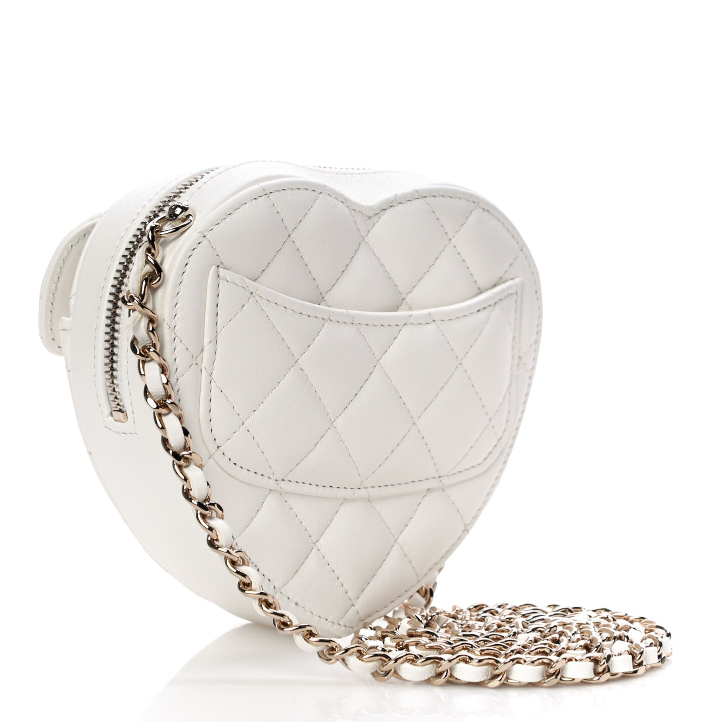 Lambskin Quilted CC In Love Heart Clutch With Chain White