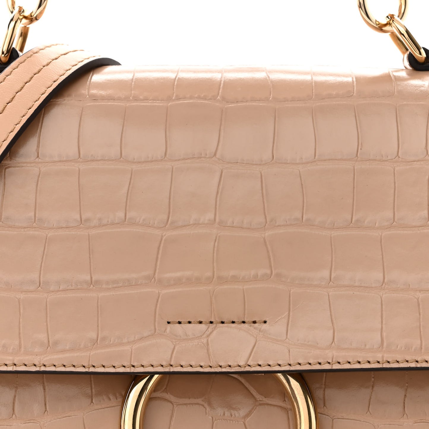 Calfskin Crocodile Embossed Small Faye Day Shoulder Bag Beige