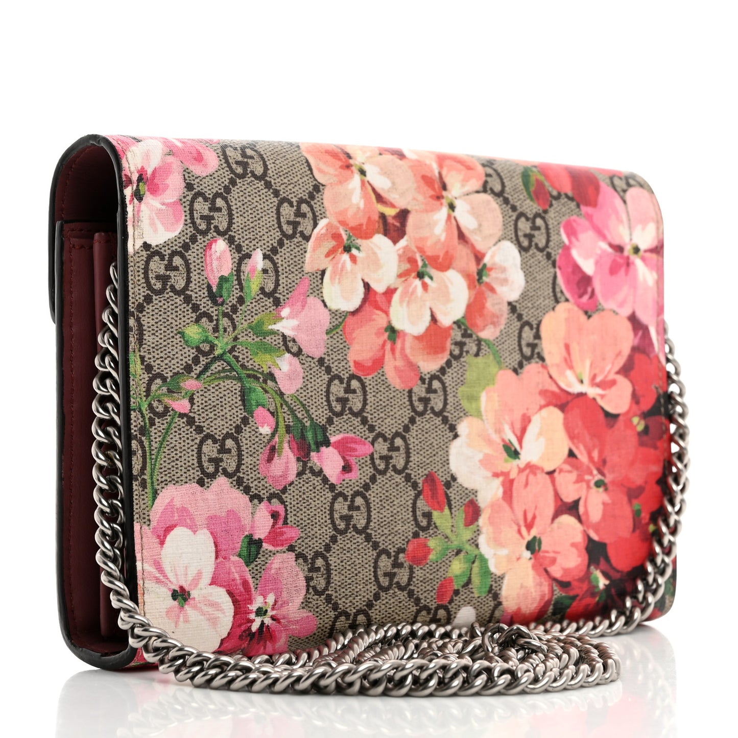 GG Supreme Monogram Blooms Mini Dionysus Chain Wallet Beige Multicolor Dry Rose
