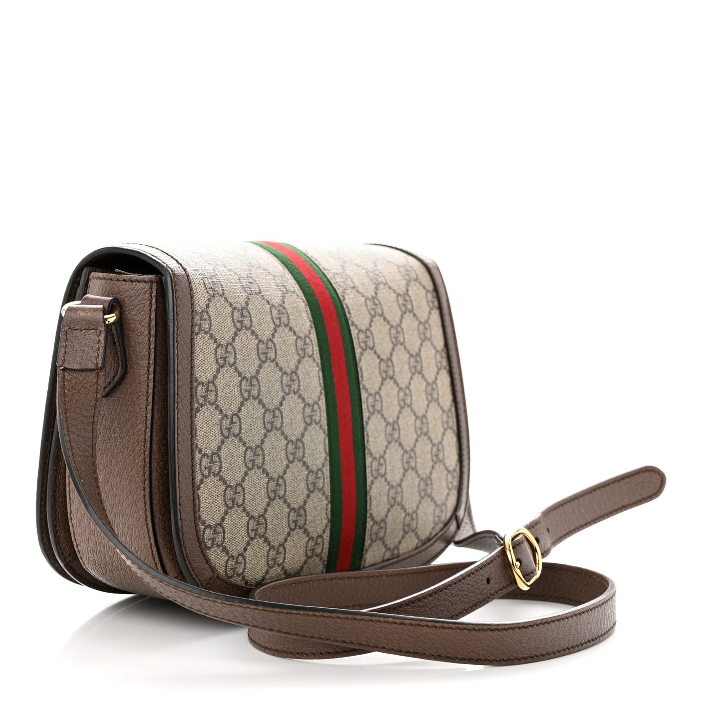 GG Supreme Monogram Web Small Ophidia Flap Messenger Bag Brown