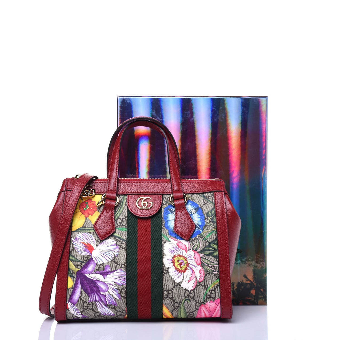 GG Supreme Monogram Flora Web Small Ophidia Tote Bag Red