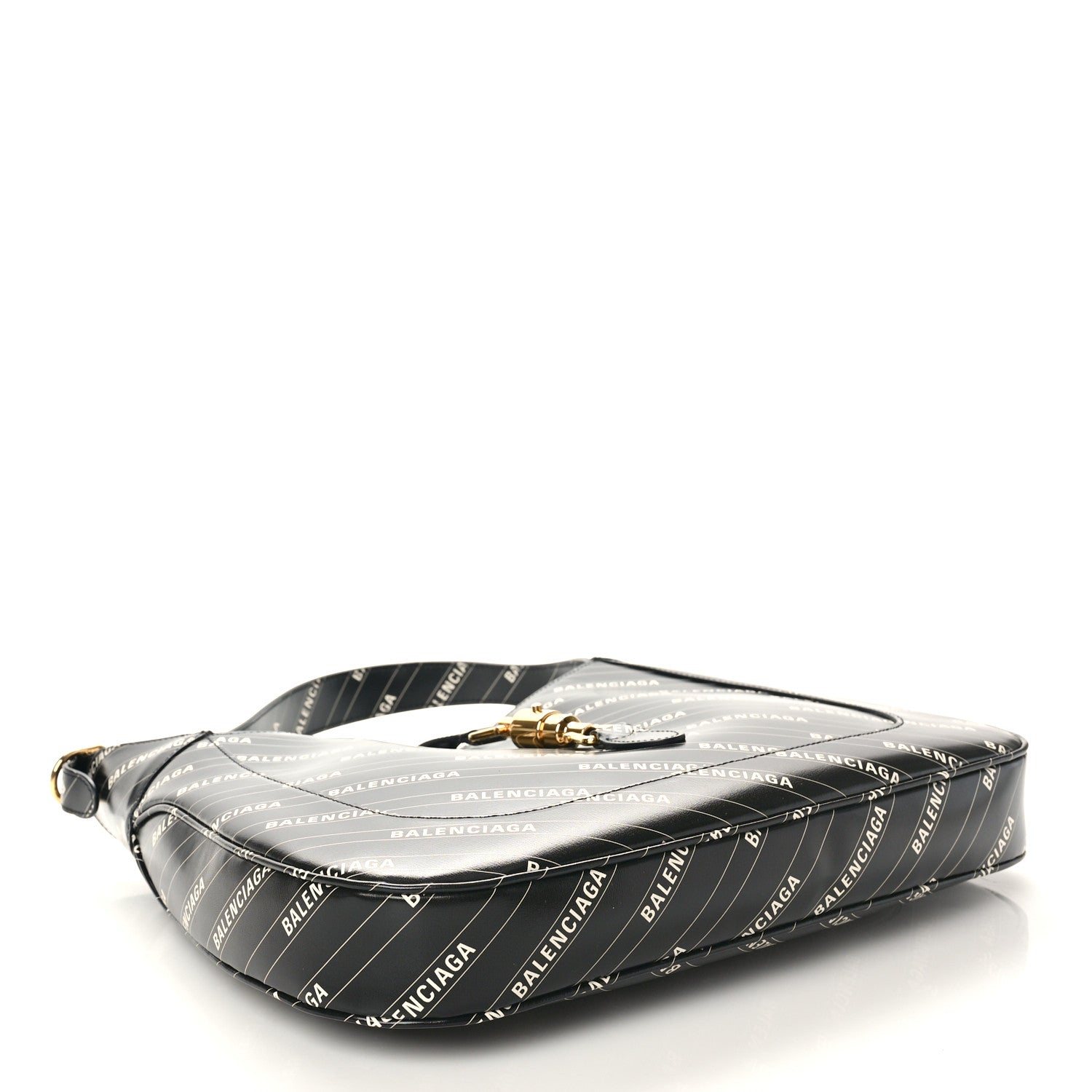 Gucci X BALENCIAGA Calfskin Logo Print Medium Jackie 1961 Hobo Black 4 of 10