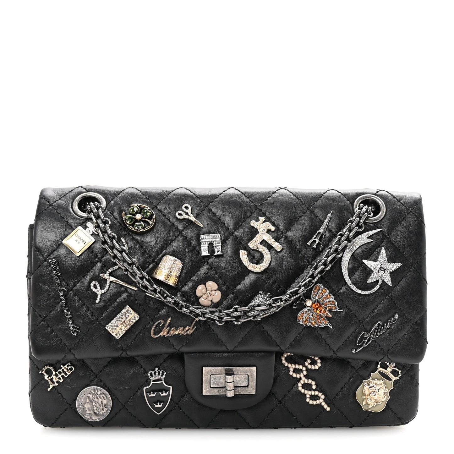Aged Calfskin Lucky Charms 2.55 Reissue 225 Flap Black