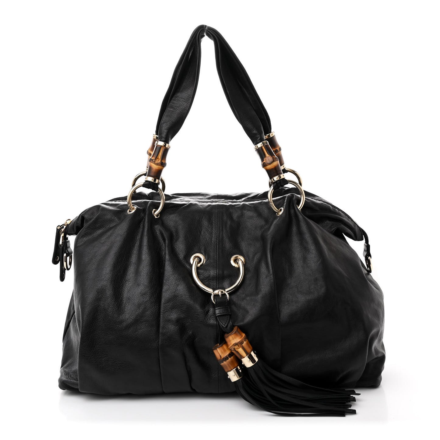 Calfskin Bamboo Beads Top Handle Bag Black