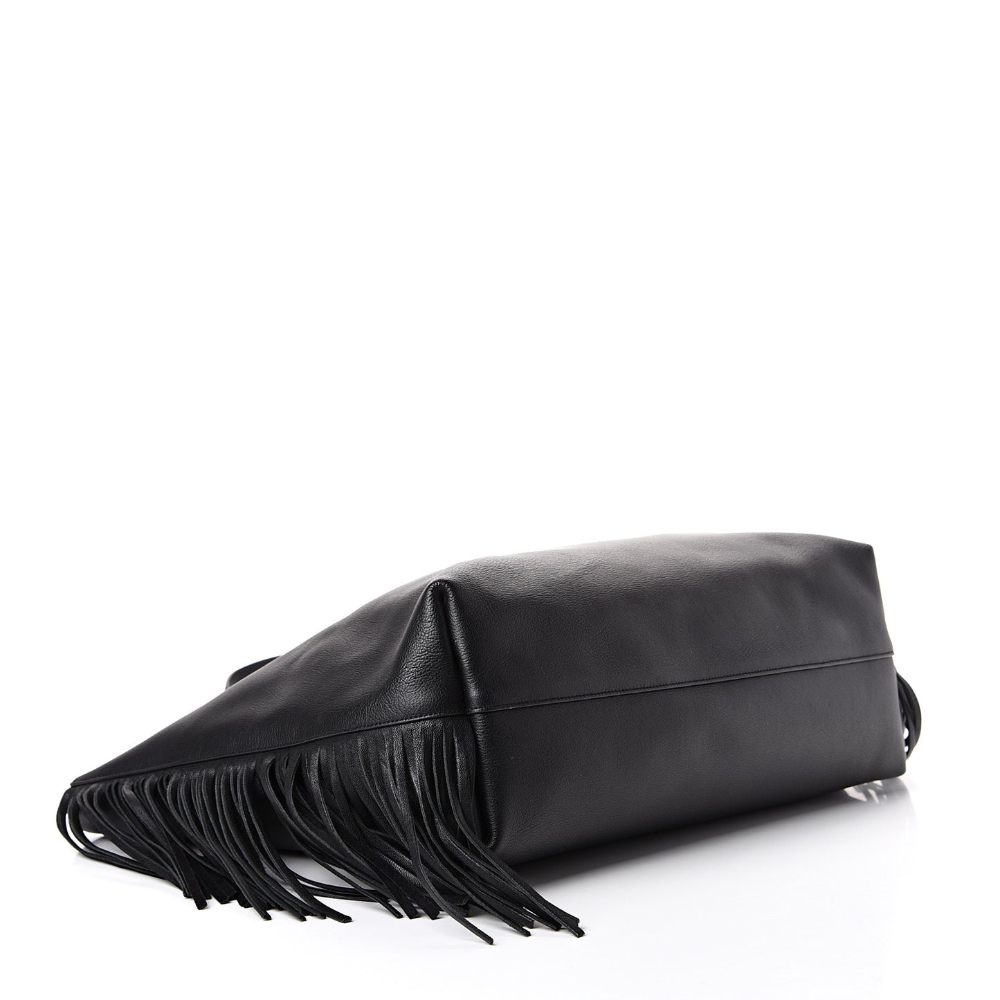 Calfskin Large Fringe Shopping Tote Black