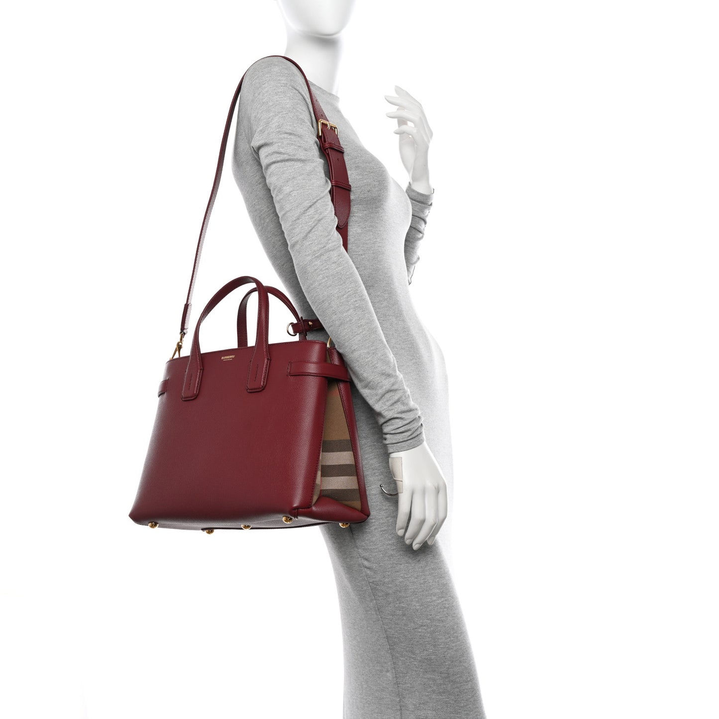 Grainy Calfskin House Check Medium Banner Tote Crimson