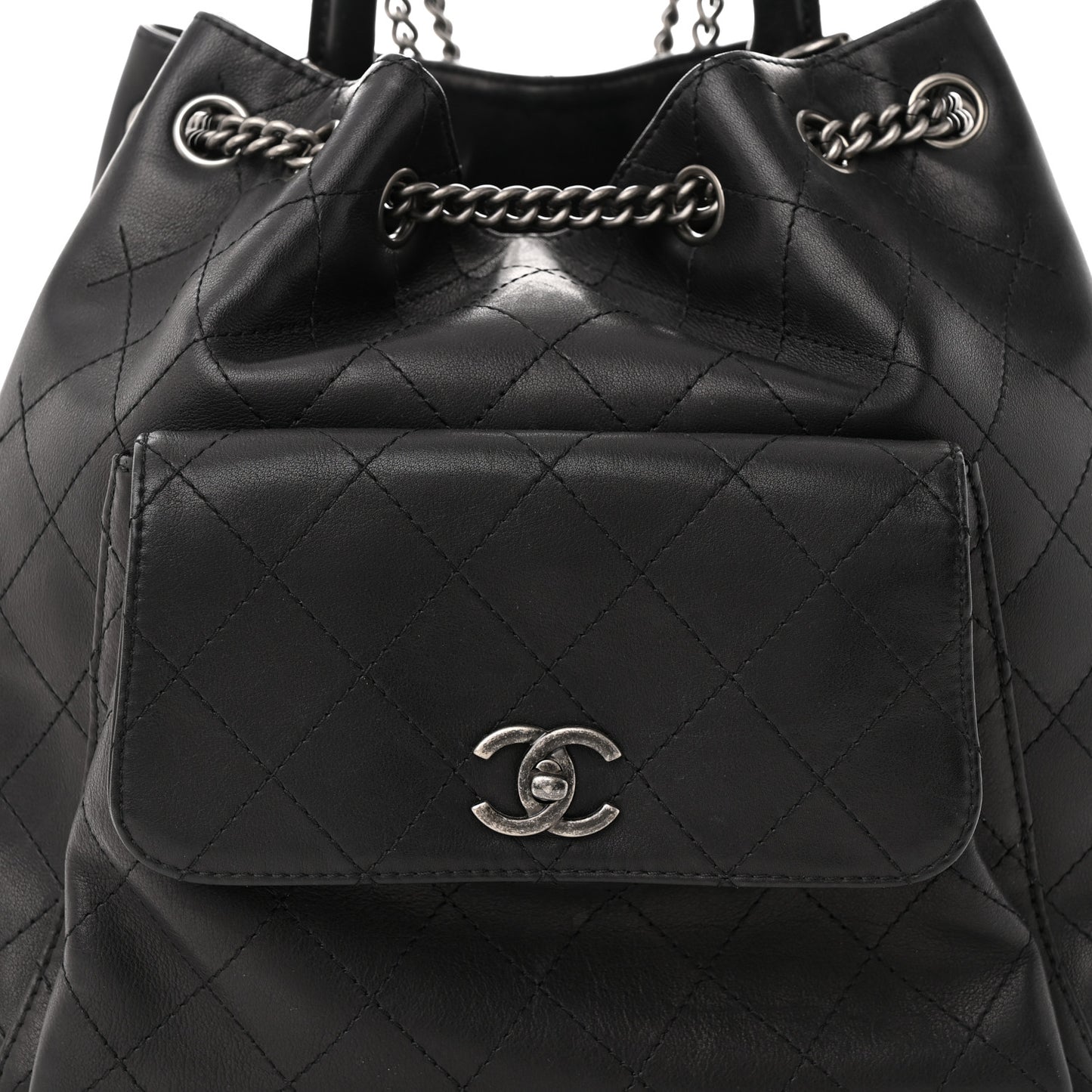Calfskin Stitched Large Urban Luxury Drawstring Backpack Black