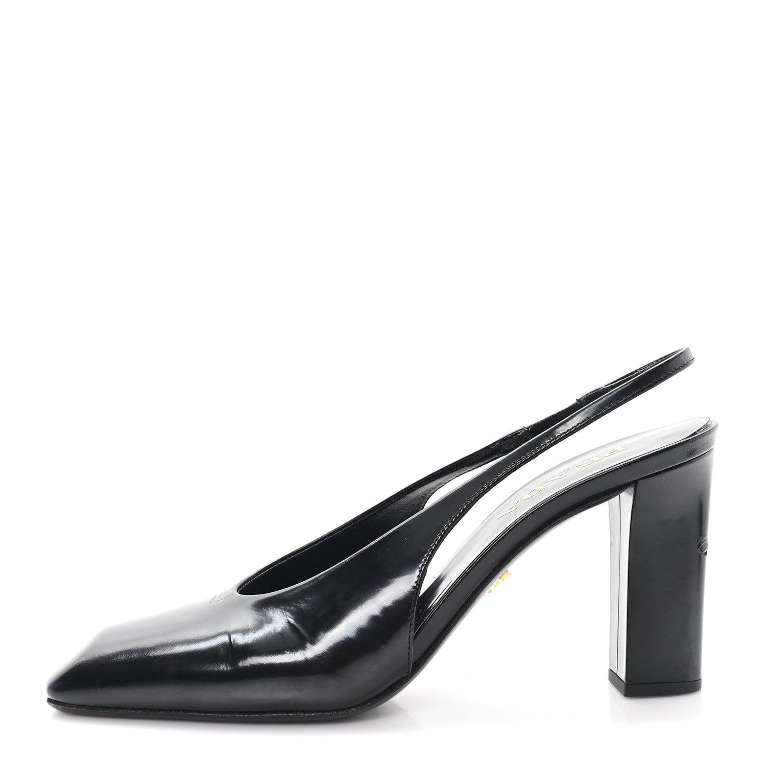 Prada Patent Calfskin Square Toe 85mm Slingback Pumps 38 Black