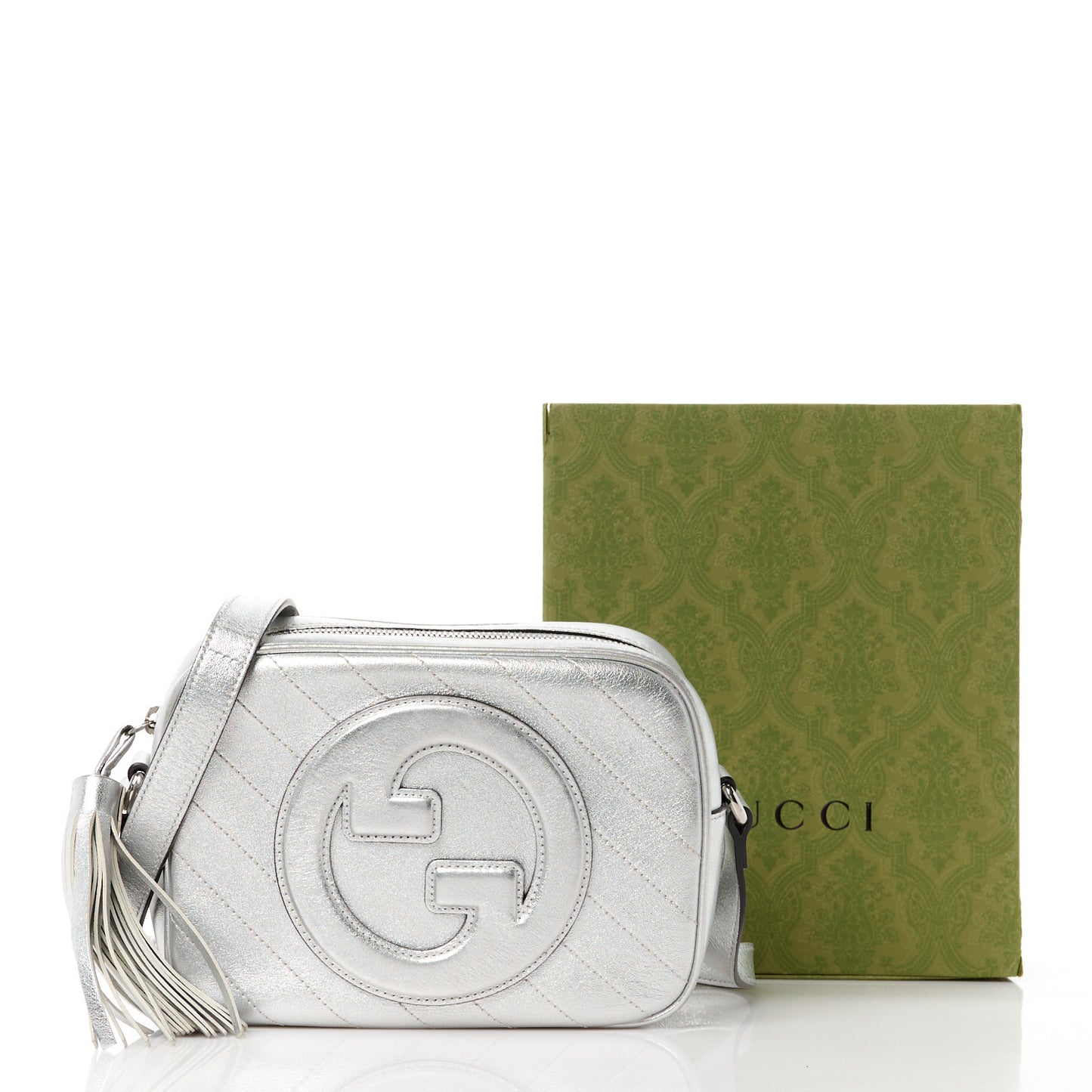 Metallic Sakai Be Green Calfskin Diagonal Stitched Small Blondie Shoulder Bag Silver