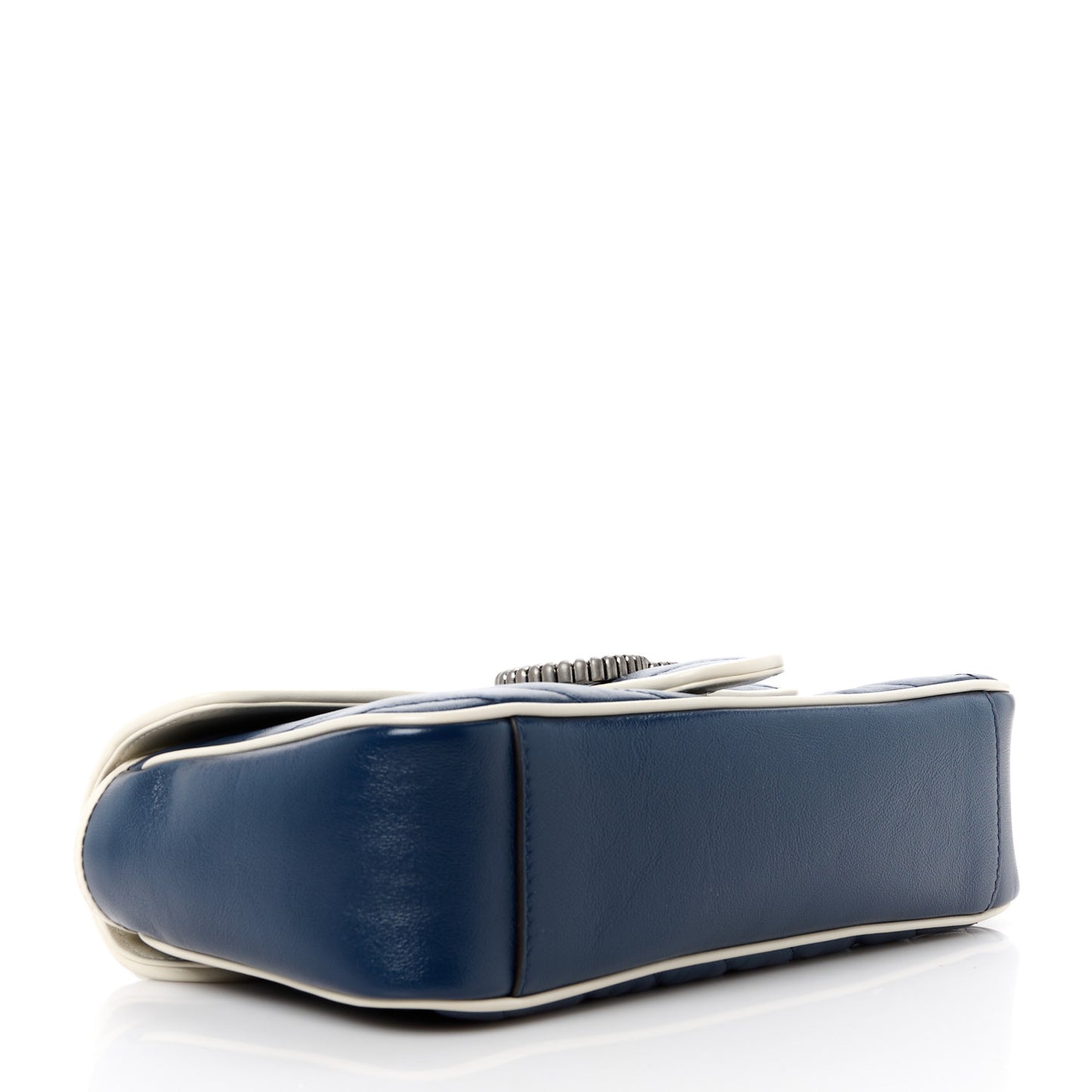 Vintage Effect Calfskin Matelasse Diagonal Small Torchon GG Marmont Shoulder Bag Blue Agata Mystic White