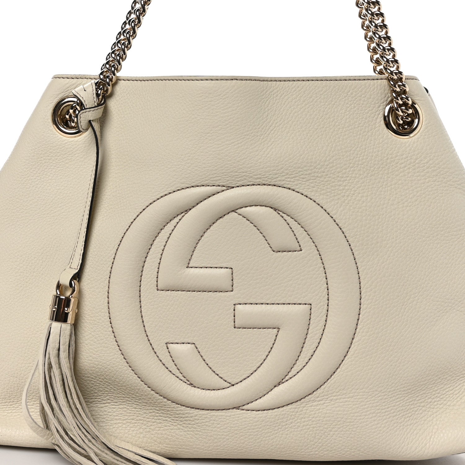 Gucci Pebbled Calfskin Medium Soho Chain Shoulder Bag Off White 8 of 12