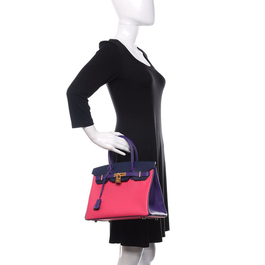 Epsom Horseshoe Birkin 30 Blue Encre Ultraviolet Rose Tyrien