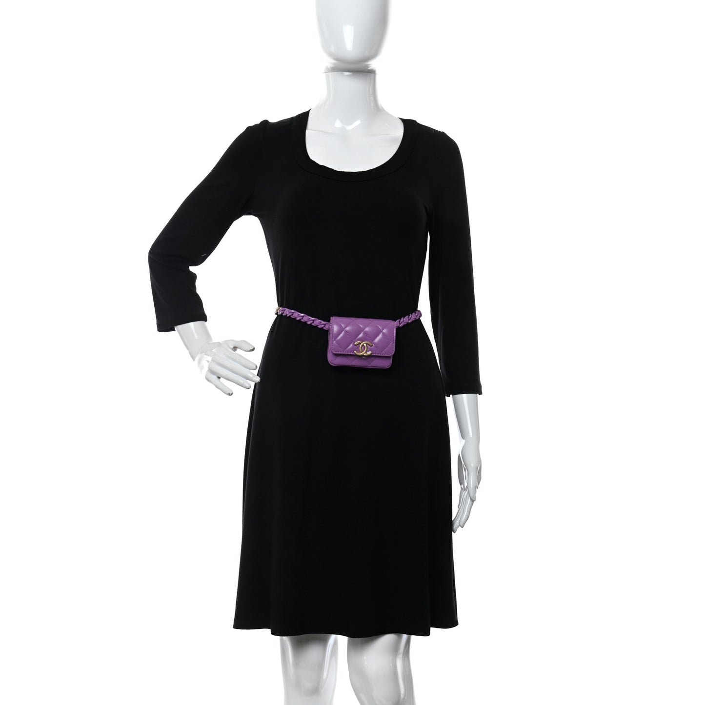 Lambskin Lacquered Metal Quilted Flap Chain Belt Bag Purple