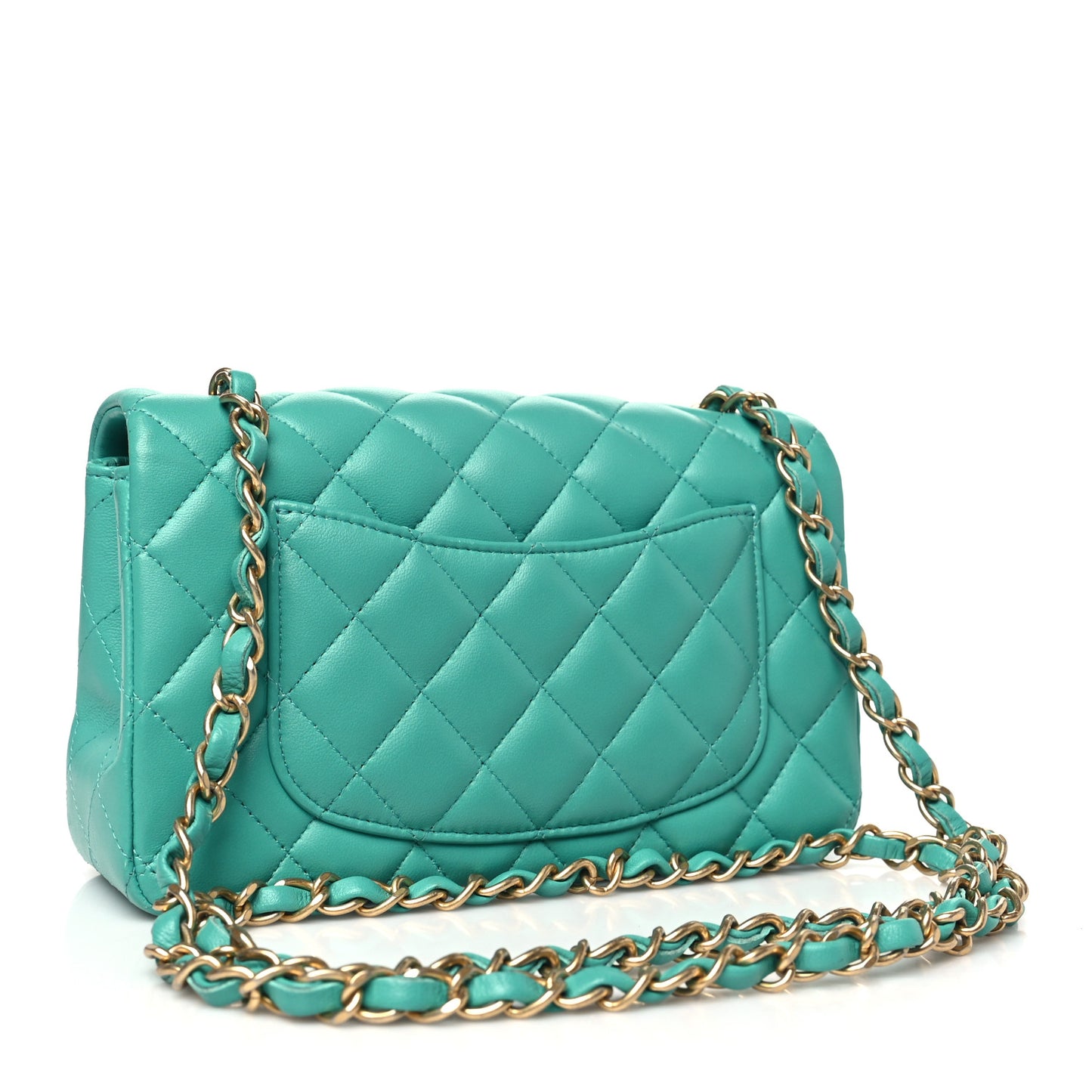 Lambskin Quilted Mini Rectangular Flap  Turquoise