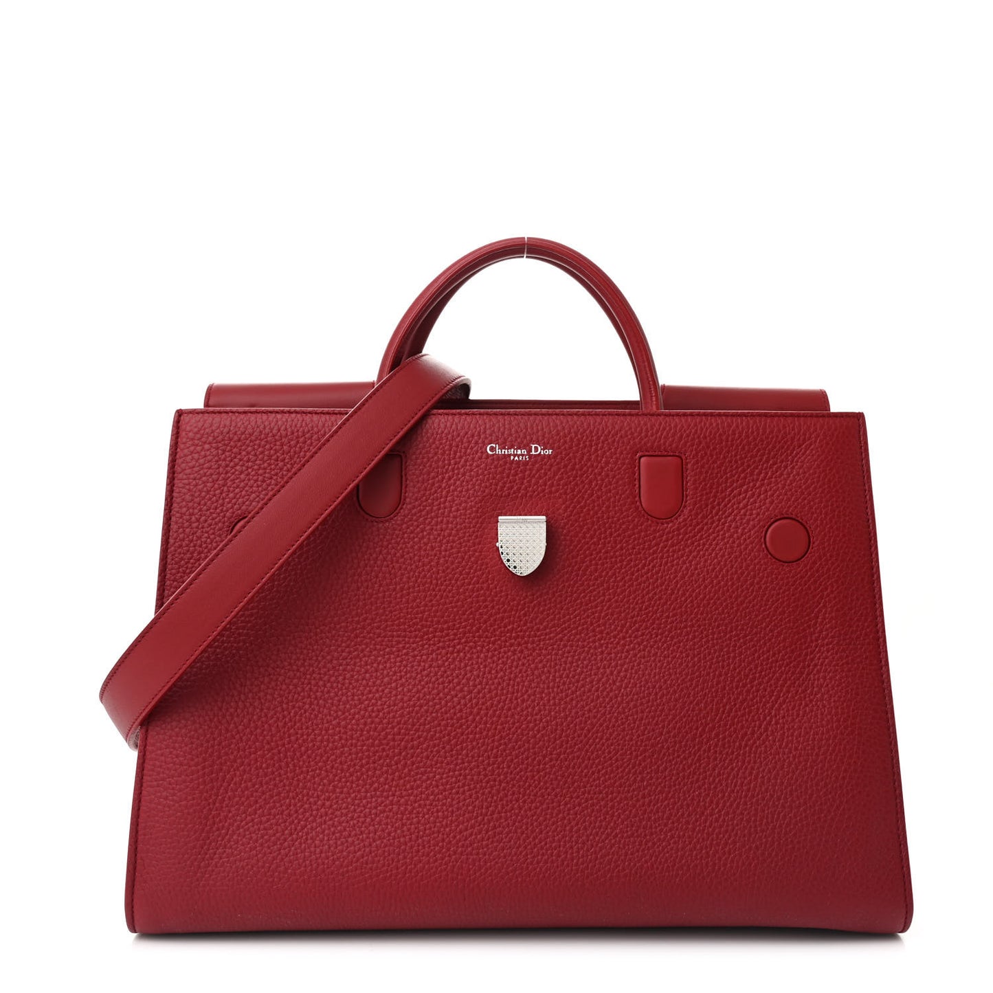 Grained Calfskin Large Diorever Flap Red