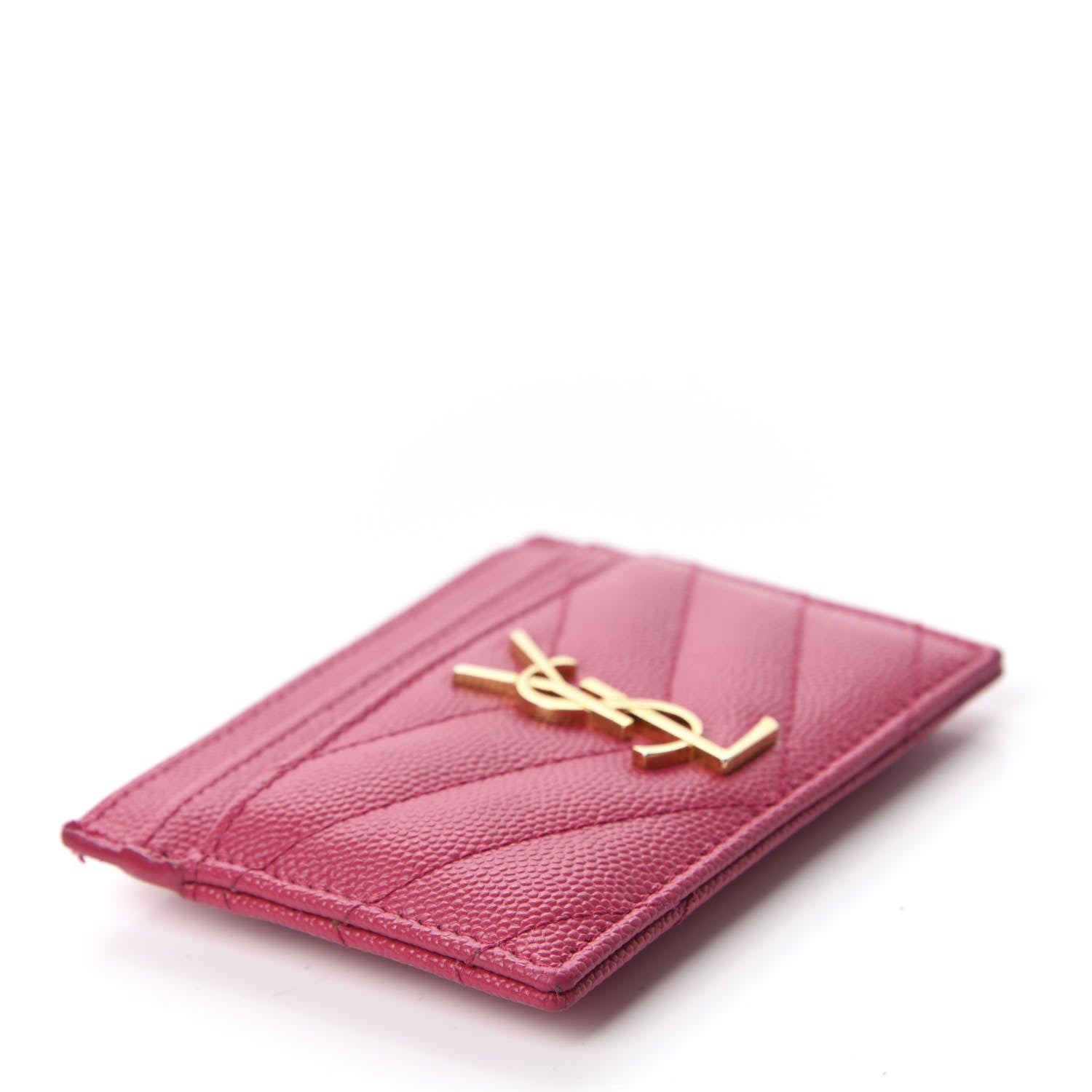 Saint Laurent Grain De Poudre Matelasse Chevron Monogram Credit Card Case Fresh Fuxia 4 of 9