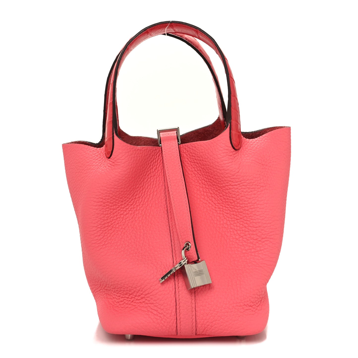 Taurillon Clemence Matte Alligator Picotin Lock Touch 18 PM Rose Azalee Bougainvillier