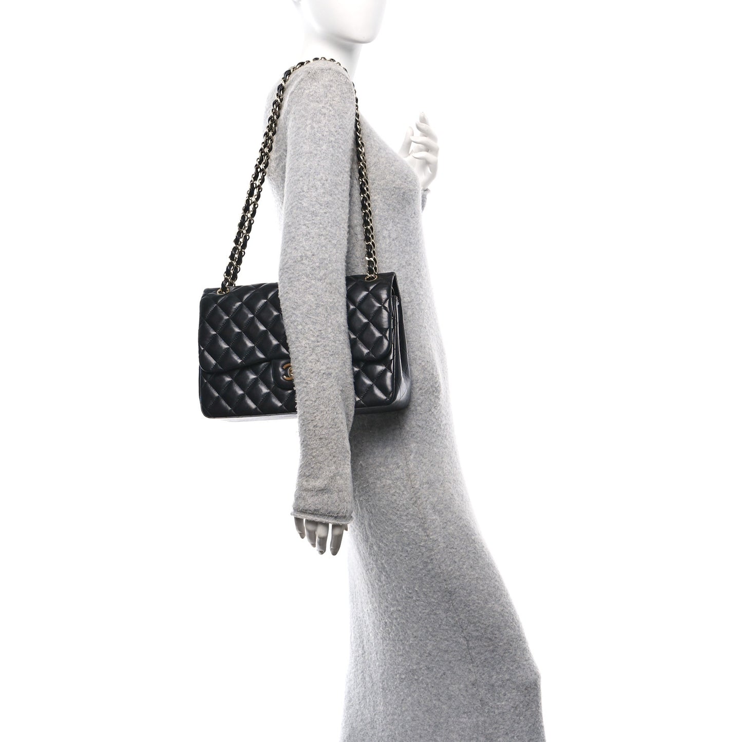 Lambskin Quilted Jumbo Double Flap Black