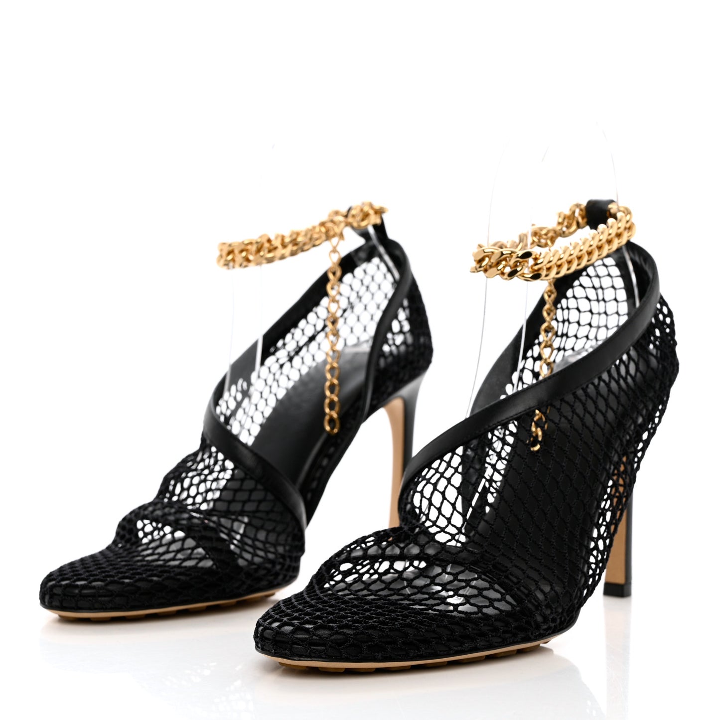 Mesh Nappa Chunky Chain Sandals 37 Black