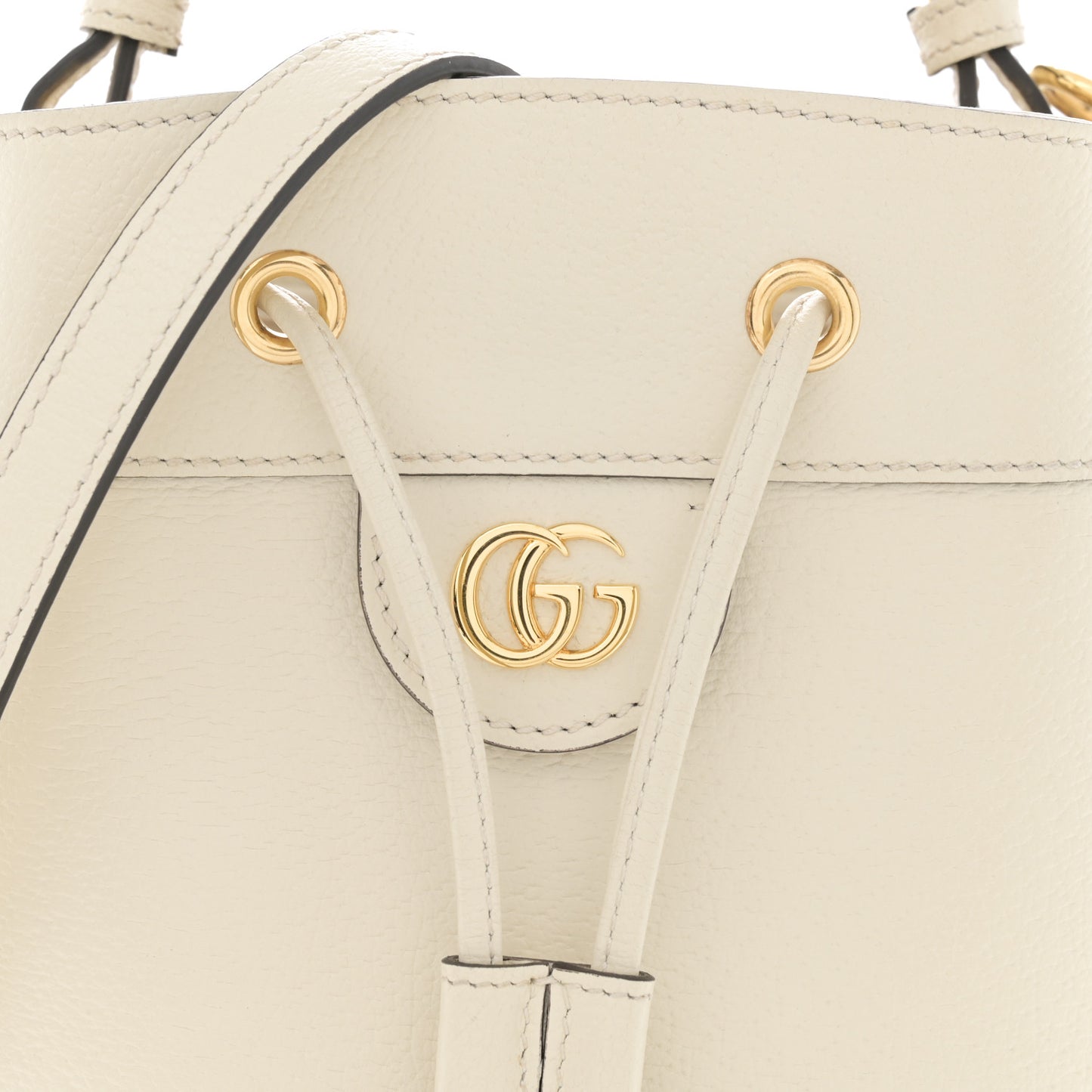 Glazed Textured Calfskin Web Small Ophidia Bucket Bag Mystic White