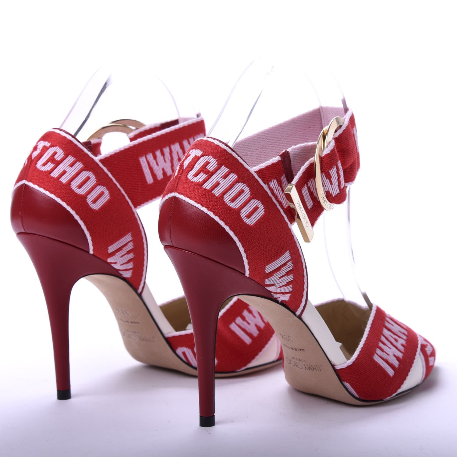 Jimmy Choo Canvas Bea 100 Pumps Red White 4 of 8