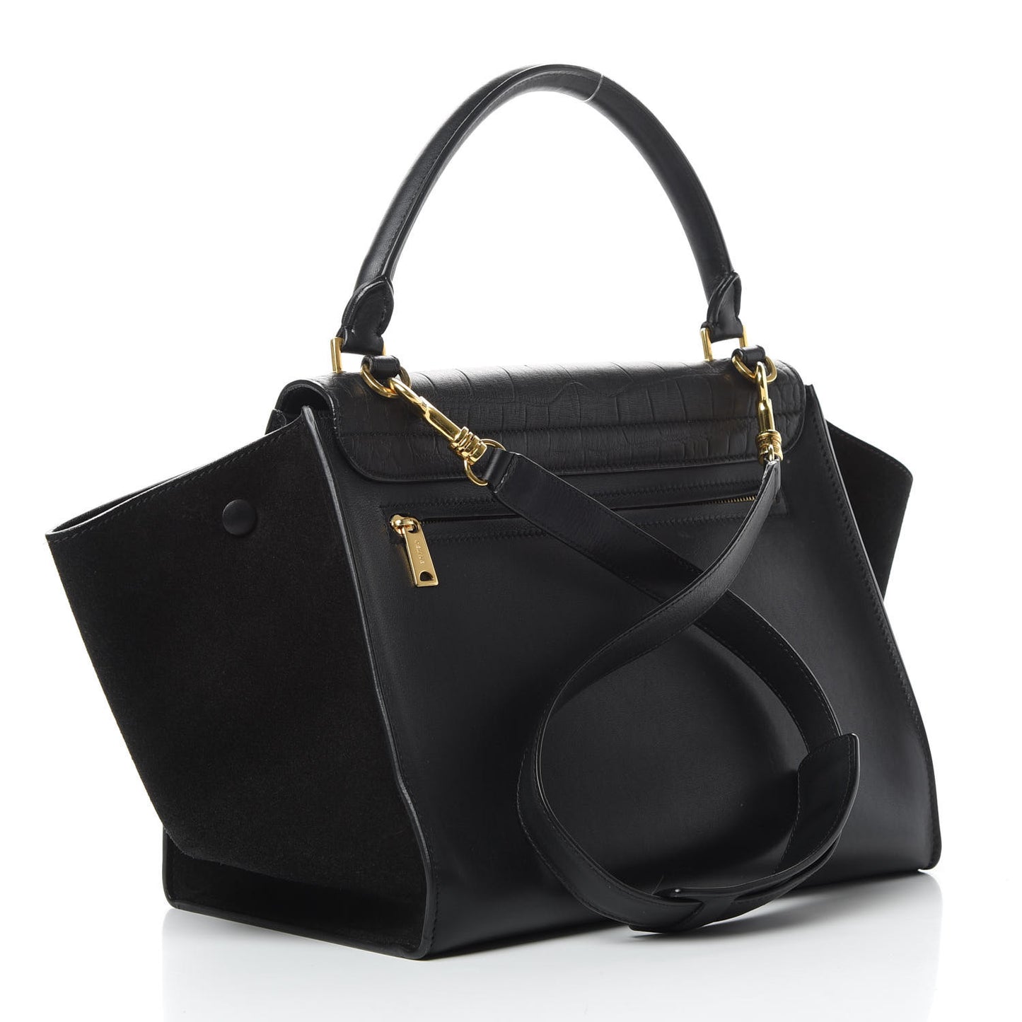 Crocodile Embossed Calfskin Suede Medium Trapeze Black