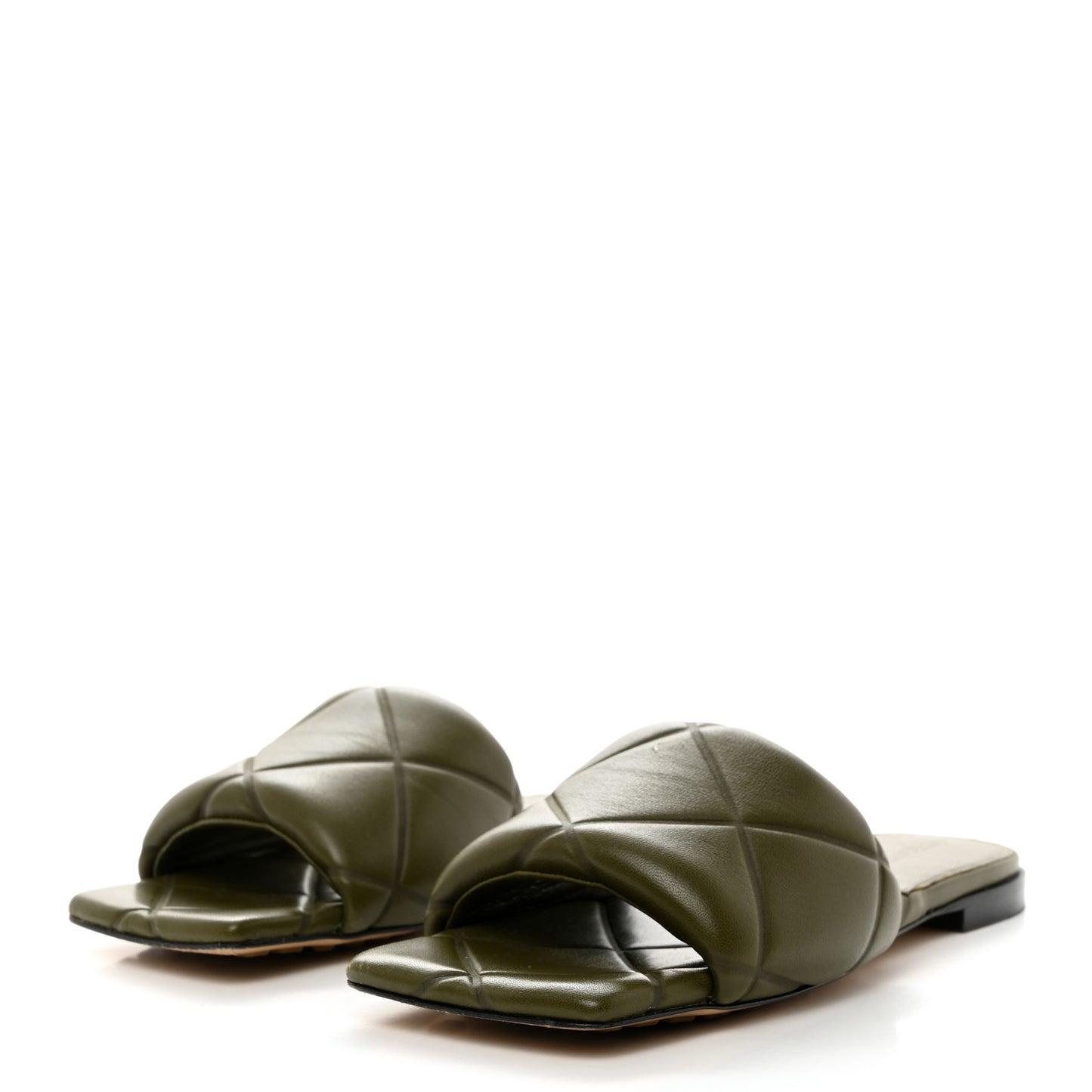 Nappa Quilted Rubber Lido Flat Sandals 36.5 Khaki