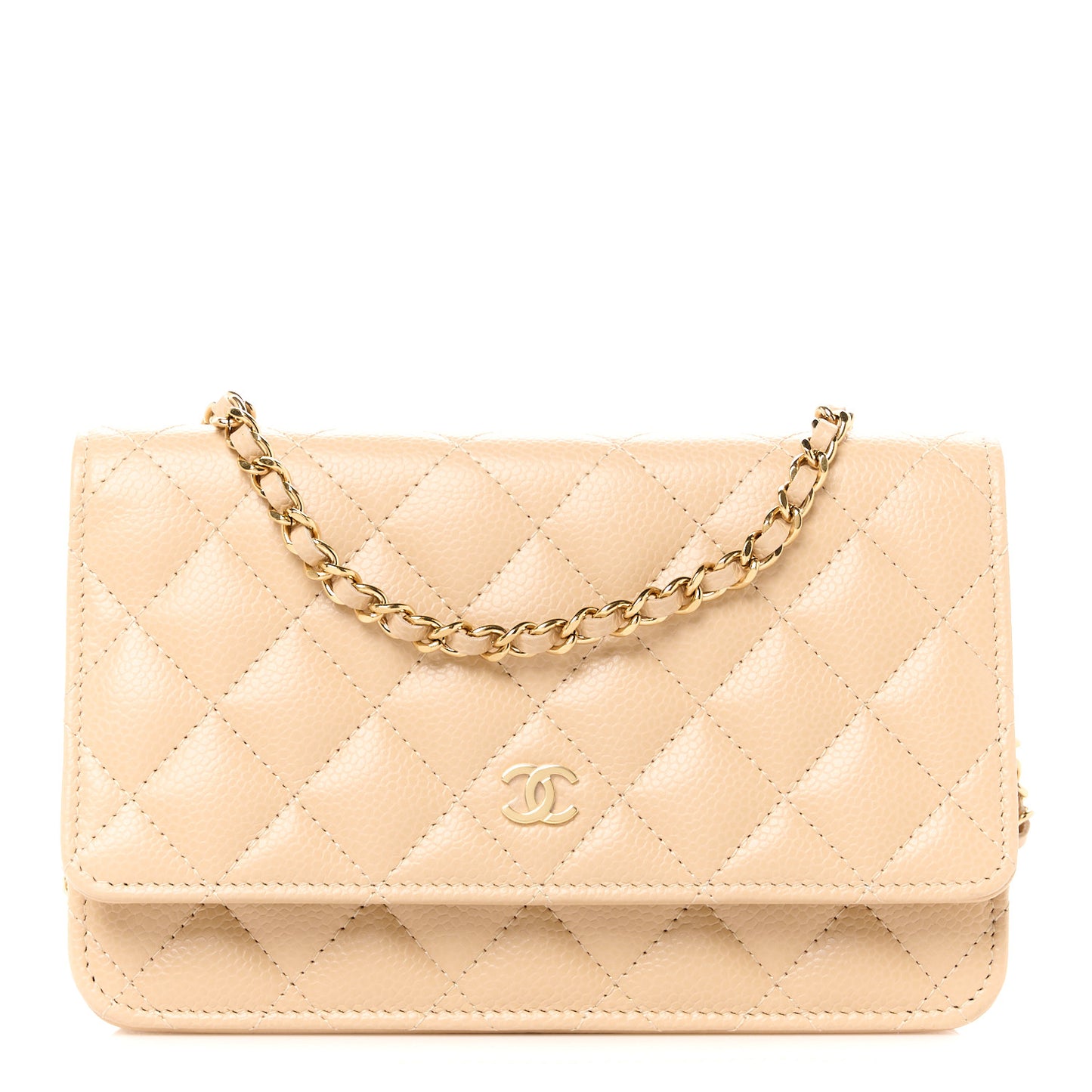 Caviar Quilted Wallet on Chain WOC Beige