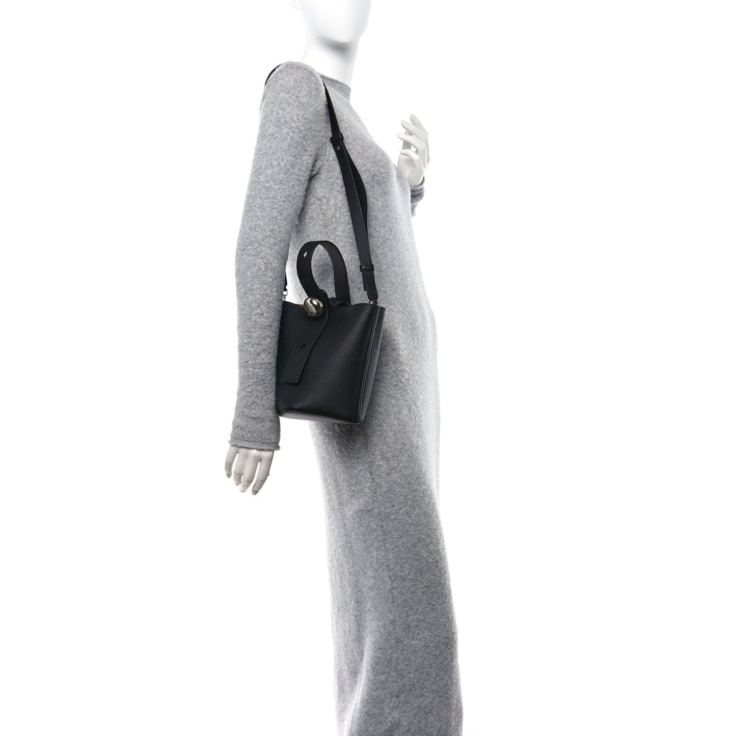 Soft Grained Calfskin Mini Pebble Bucket Bag Black