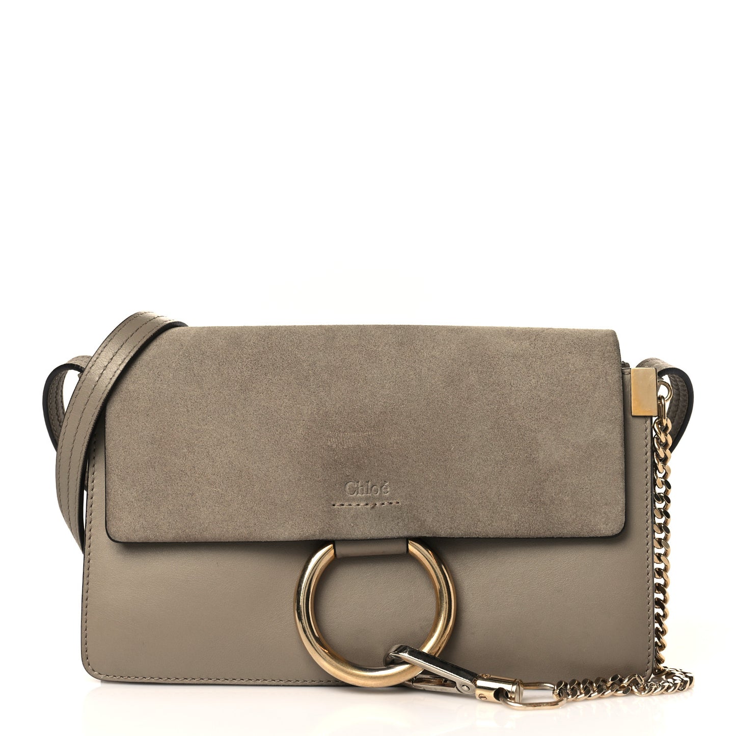 Suede Calfskin Small Faye Shoulder Bag Motty Grey