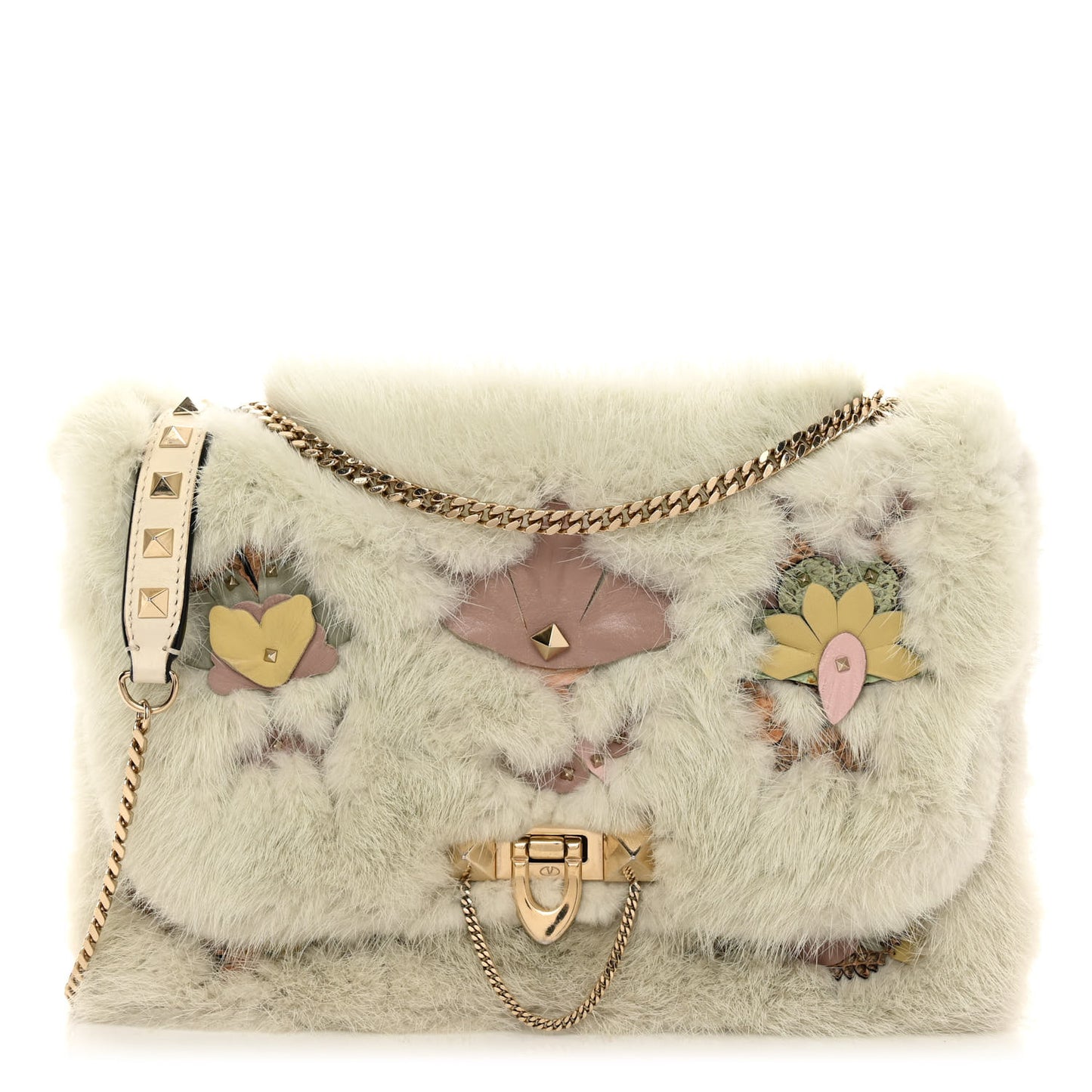 Mink Fur Small Demilune Shoulder Bag Beige