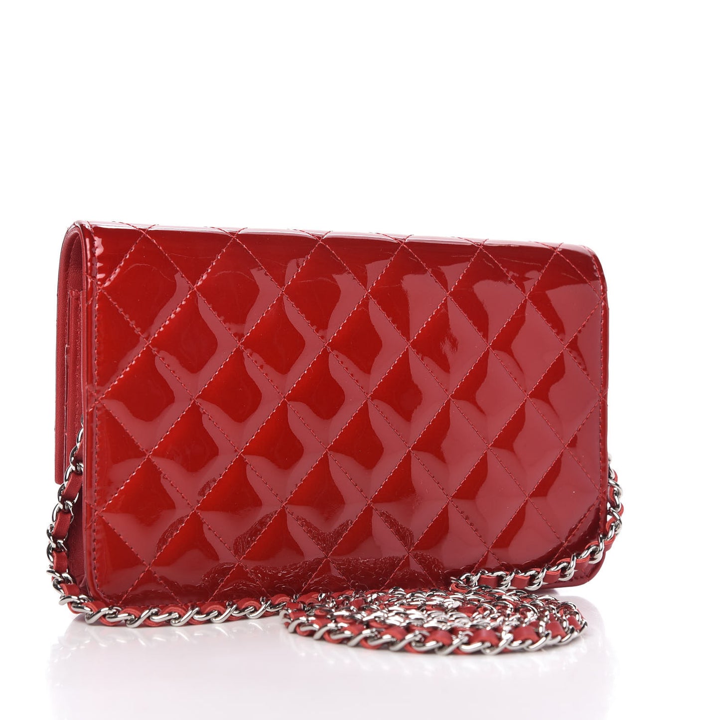 Patent Quilted Brilliant Wallet On Chain WOC Red