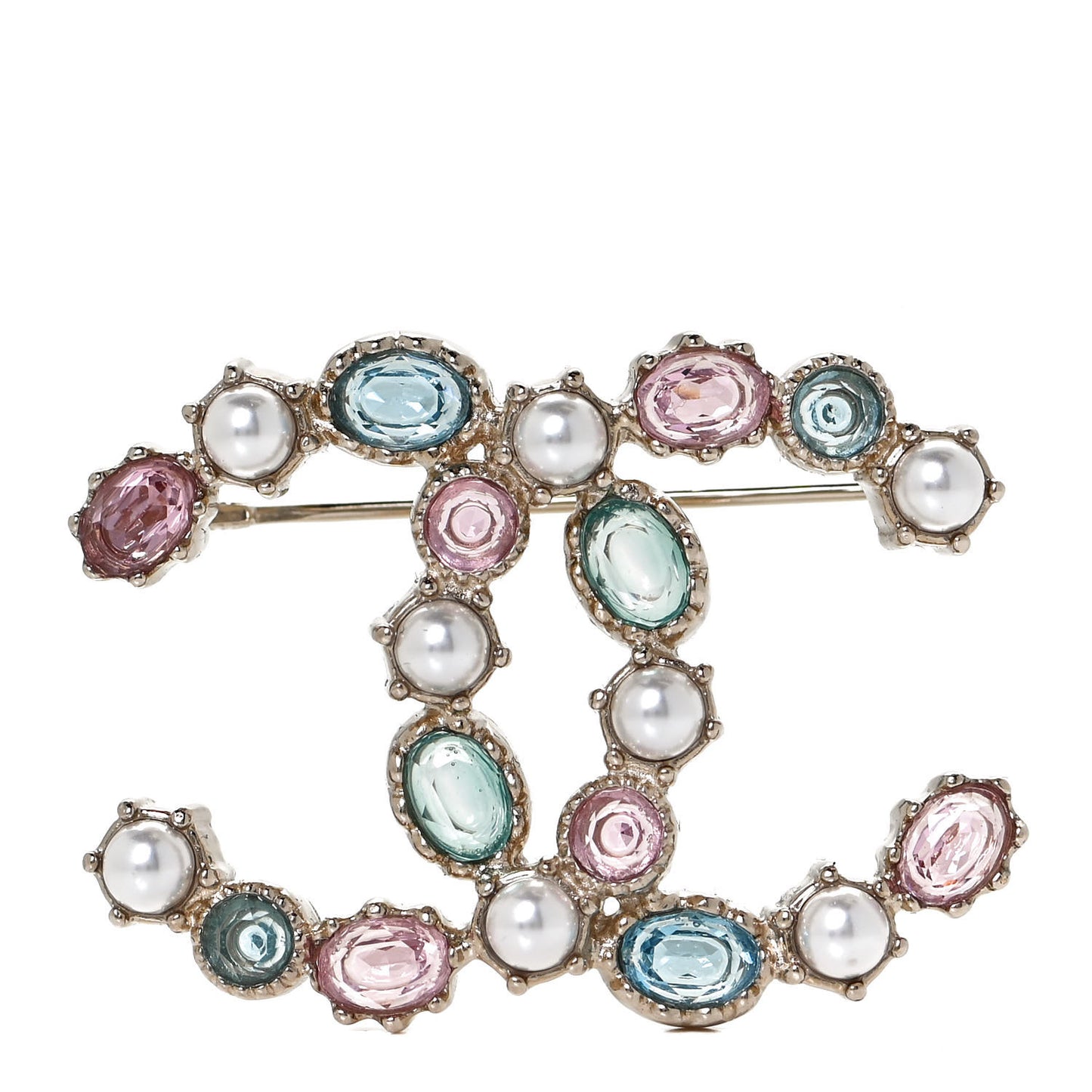 Pearl Crystal CC Brooch Gold Multicolor