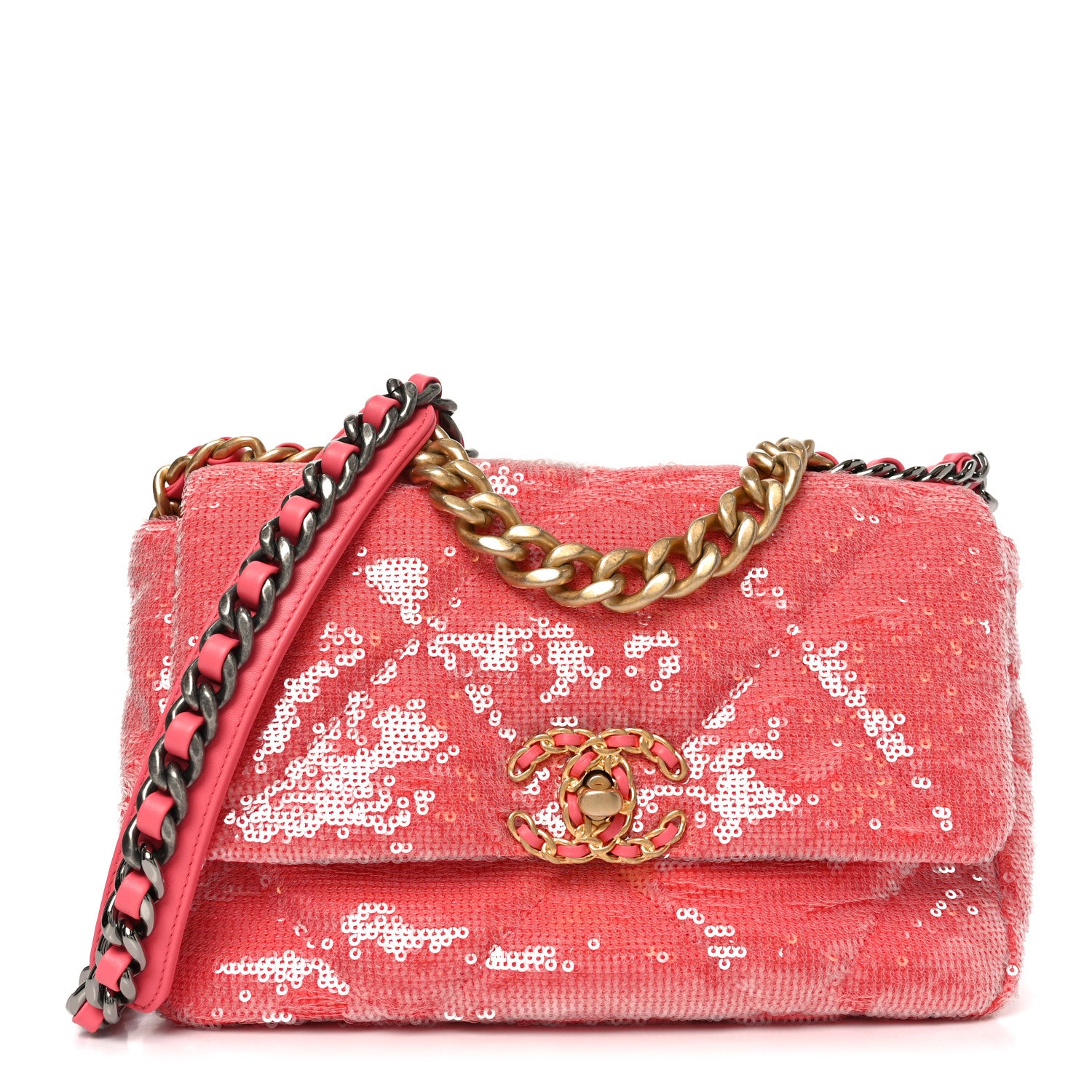 Chanel Sequin Quilted Medium Chanel 19 Flap Coral 1862455