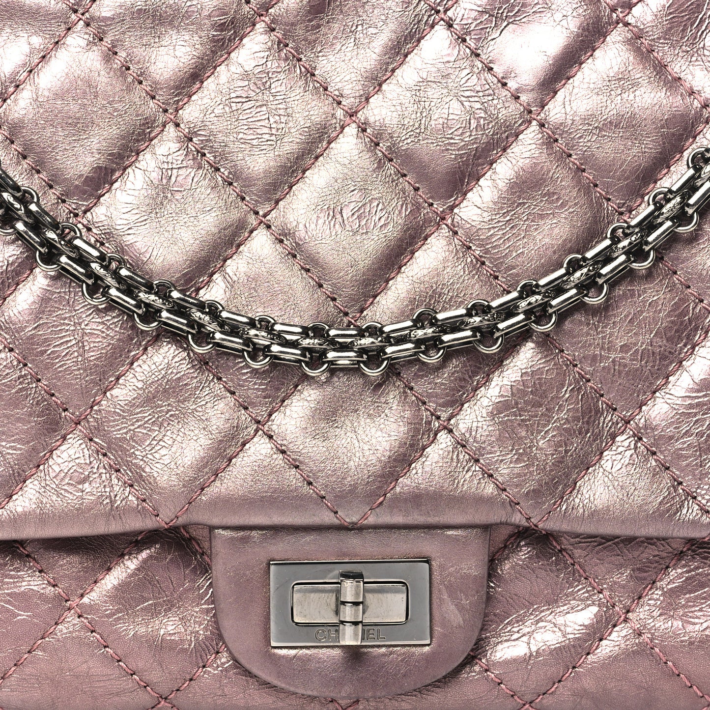 Metallic Aged Calfskin Quilted 2.55 Reissue 226 Flap Rose Fonce