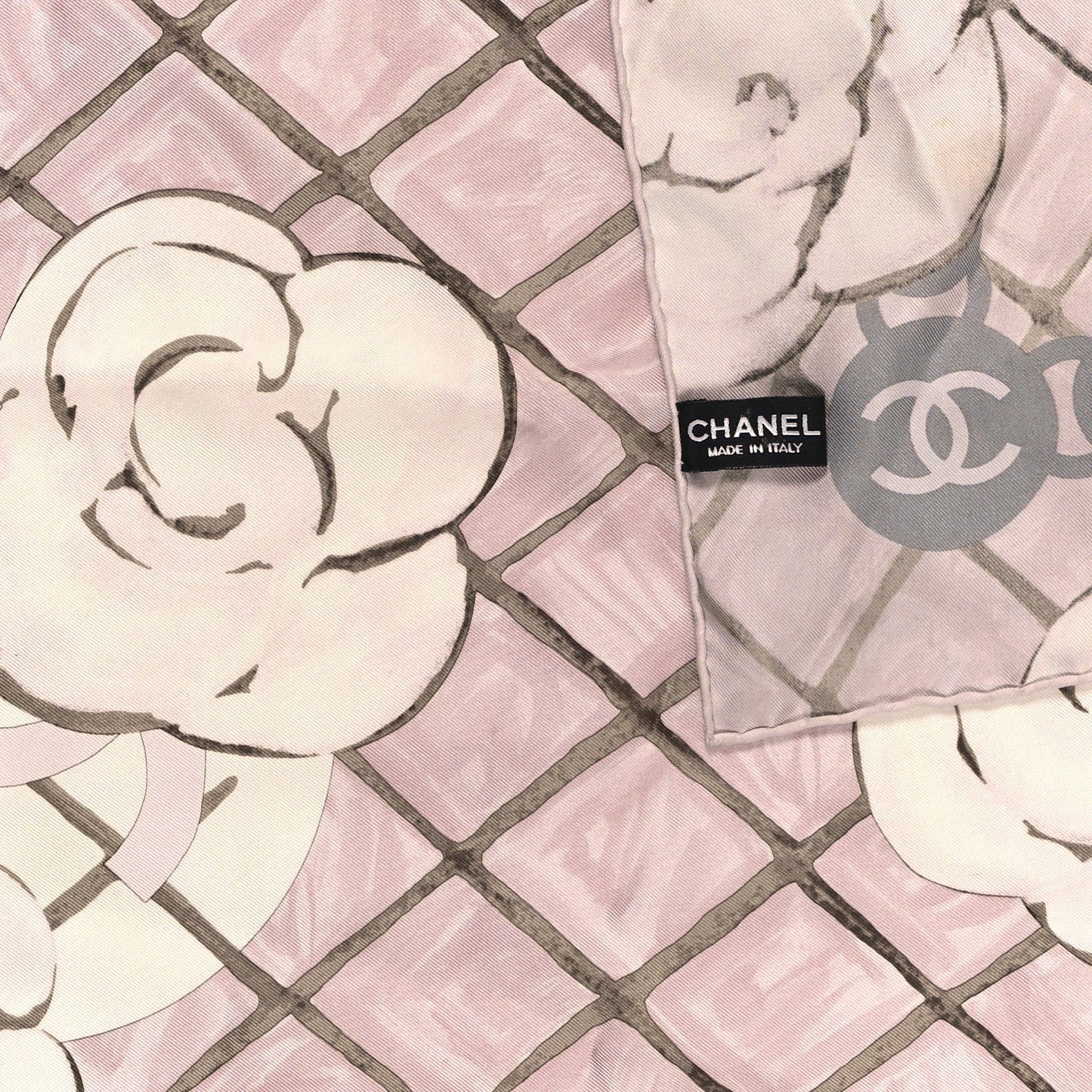 Silk CC Logo Camellia Scarf White Pink