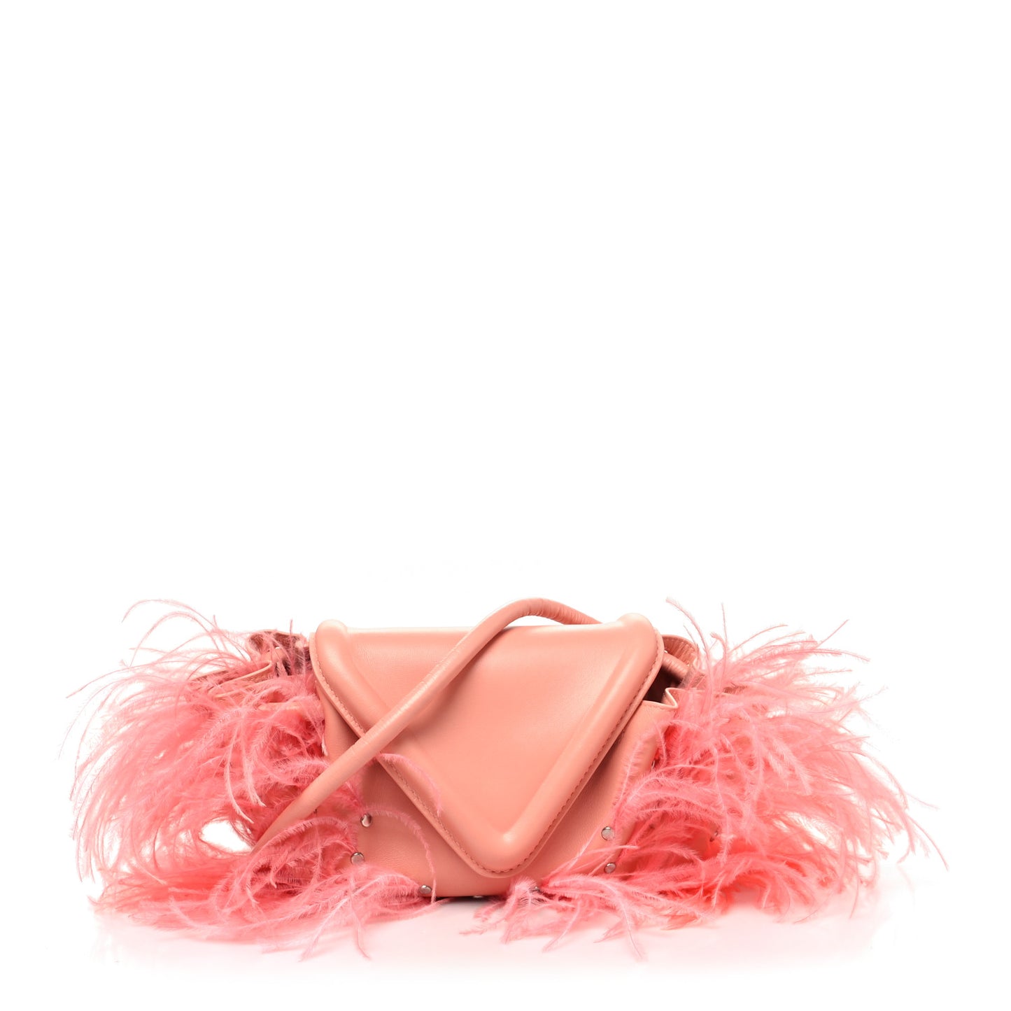 Lambskin Ostrich Feather Small Beak Triangle Flap Shoulder Bag Peachy Silver