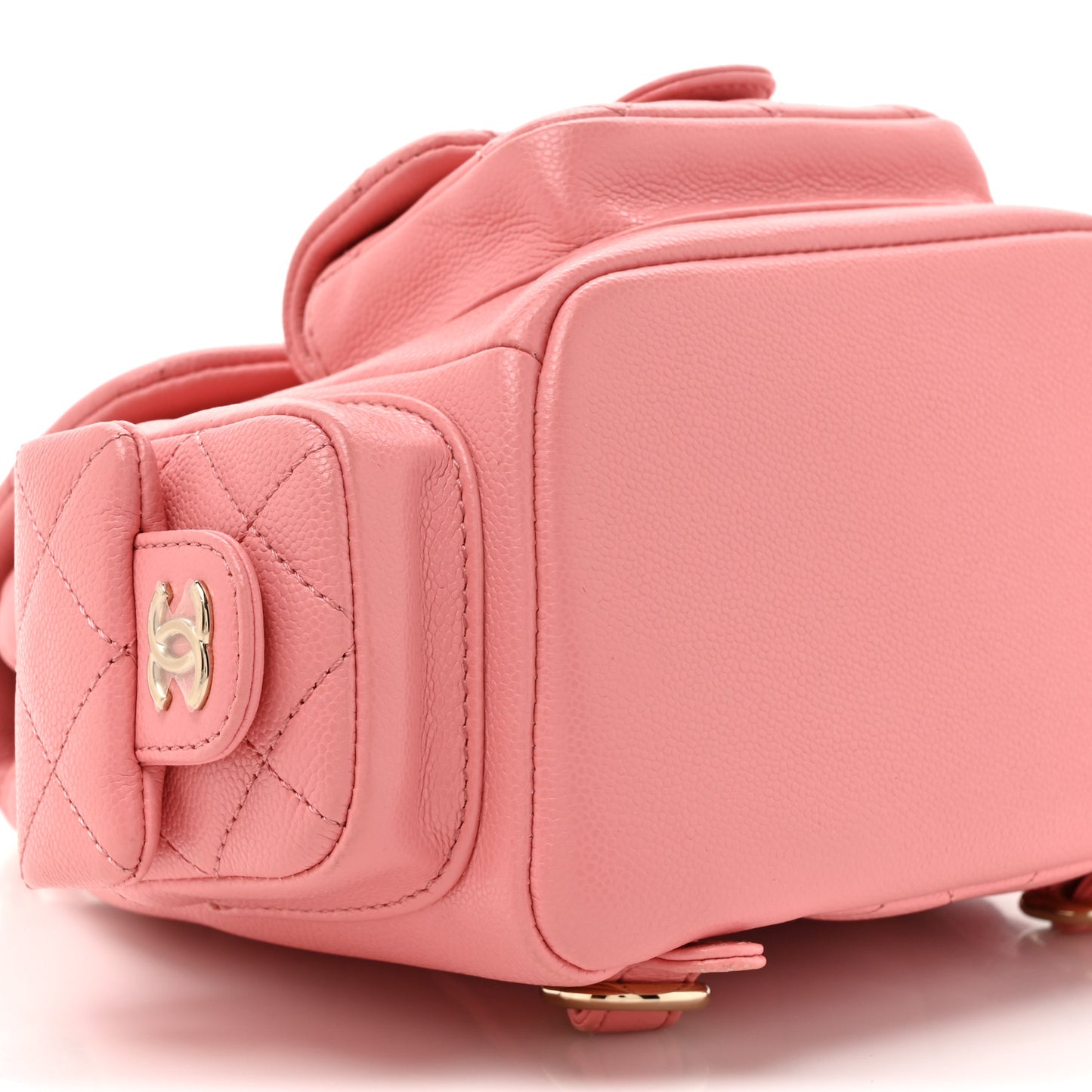 Shiny Caviar Quilted Small Pockets Drawstring Backpack Pink