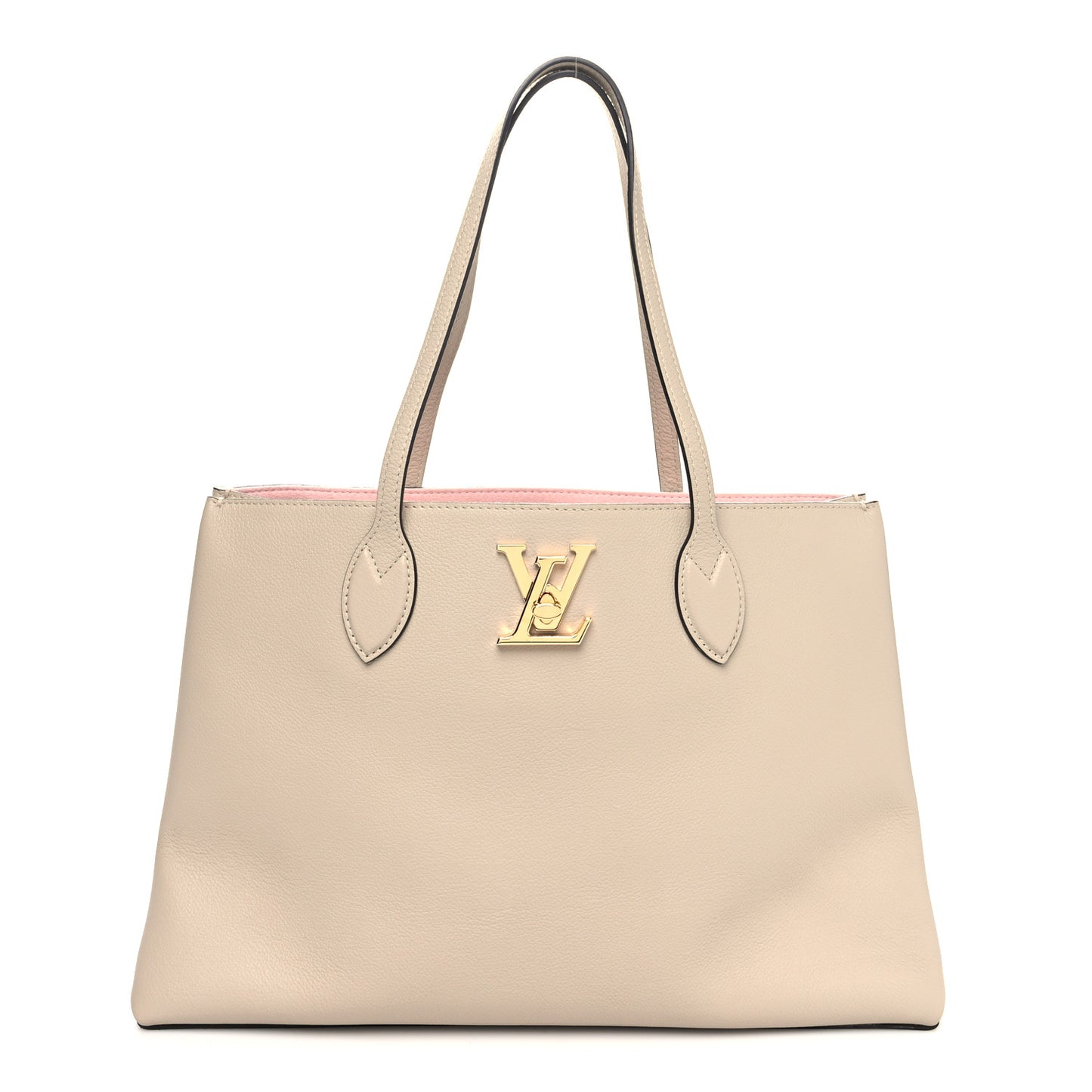 Grained Calfskin Lockme Shopper Greige