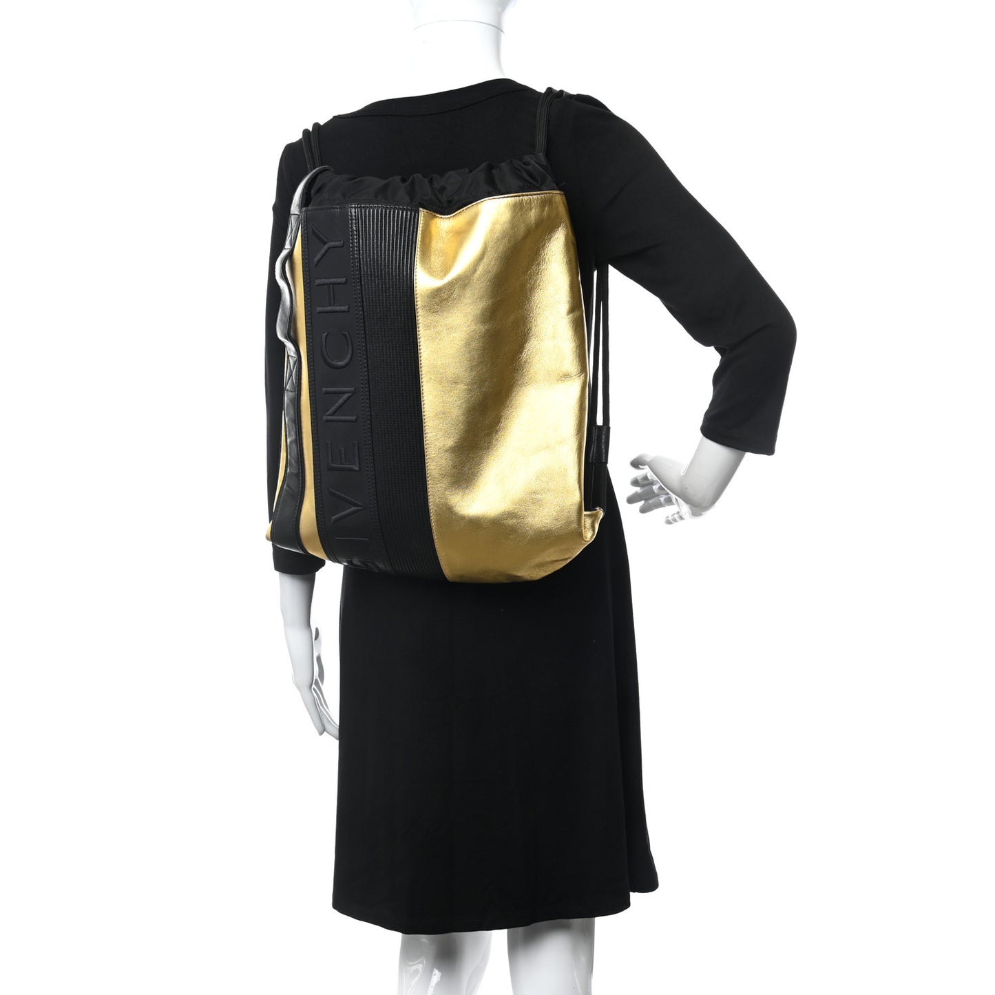 Calfskin MC3 Drawstring Backpack Bag Black Gold