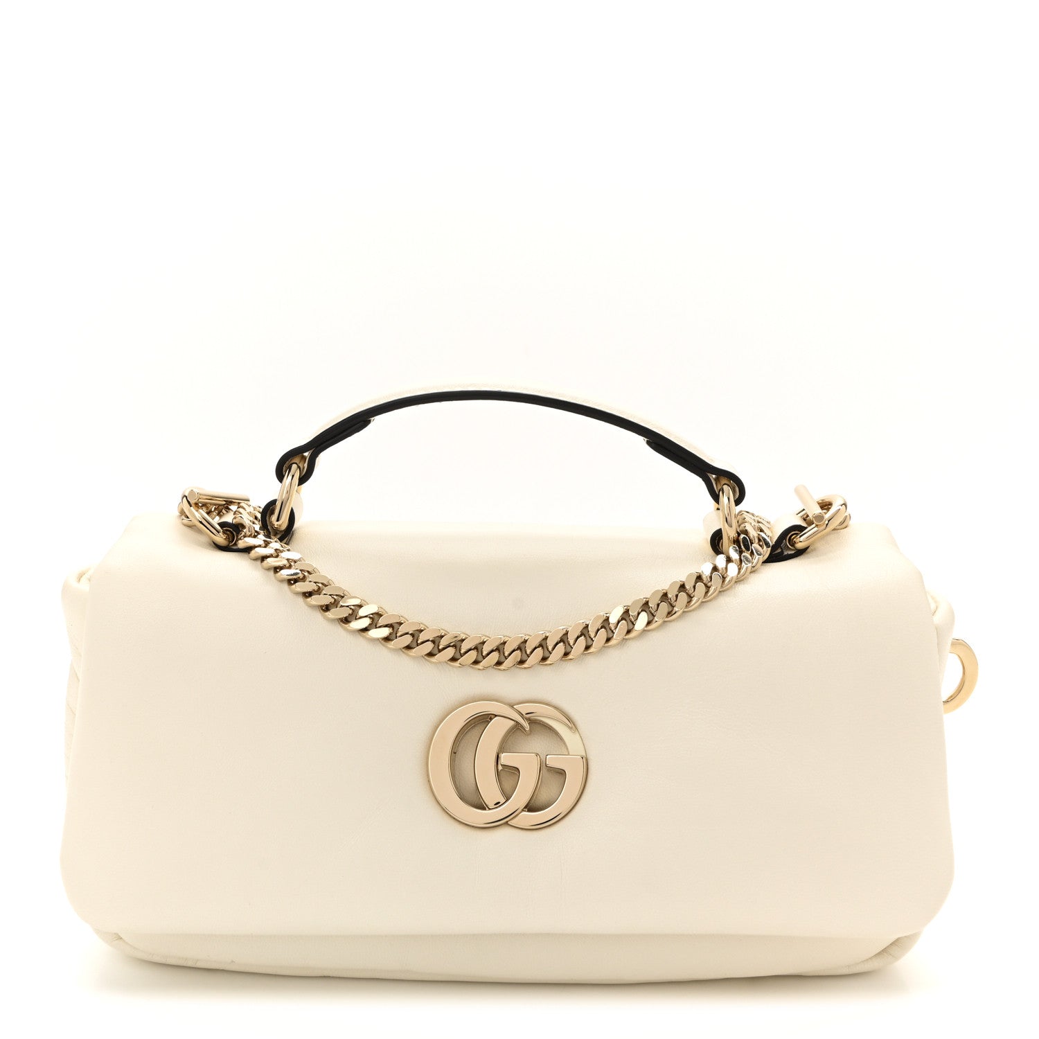 Gucci Lambskin Mini GG Milano Top Handle Shoulder Bag White