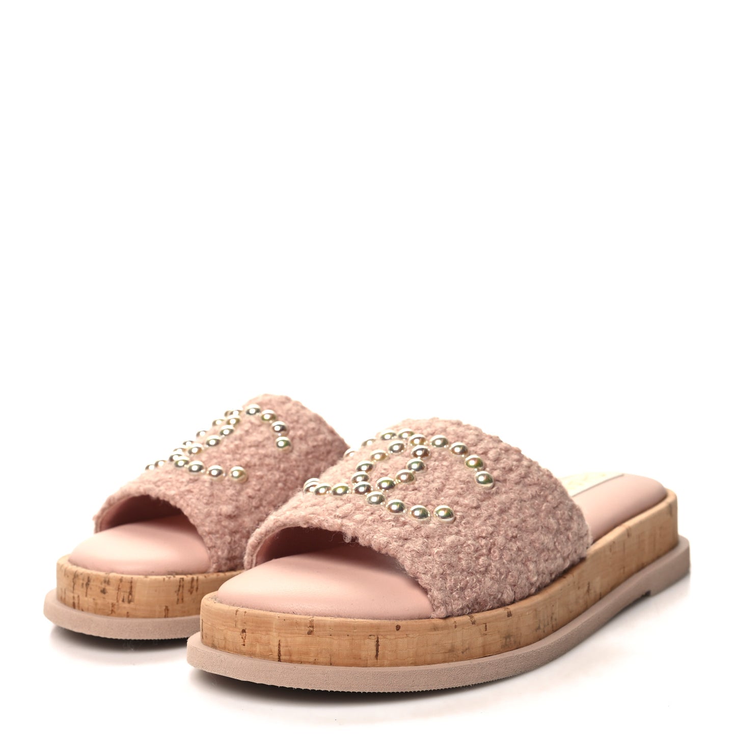 Fabric Pearl Cork CC Slip On Sandals 37 Pink