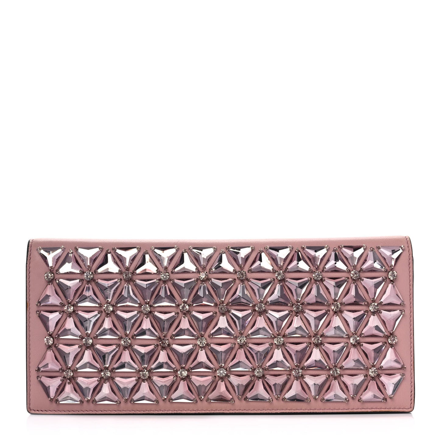Nappa Crystal Triangles Clutch Rose Baby Candy Rame